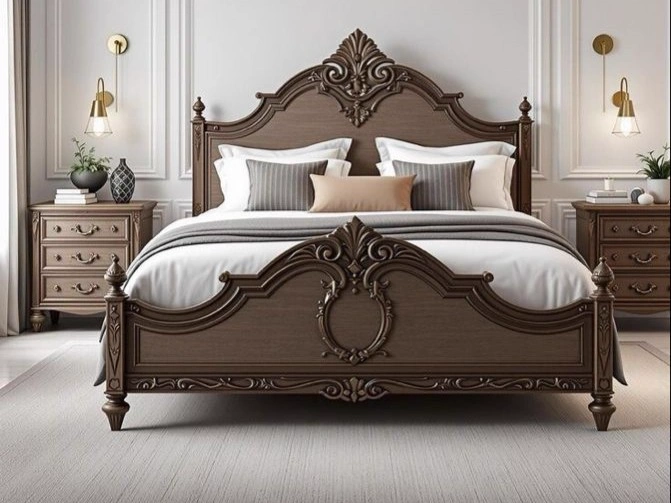 Brown Carved Bed
