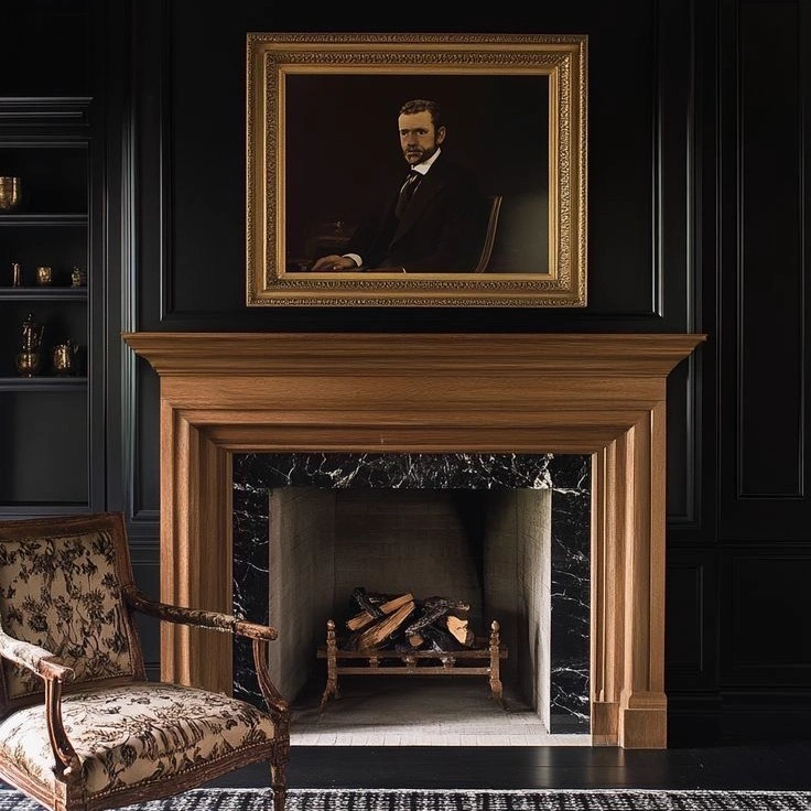 The Oak Mantel Black Marble Fireplace