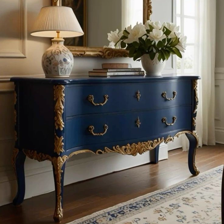 Chic Navy Gilt Commode