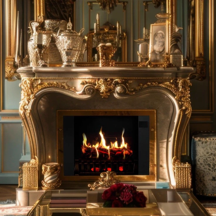 The Gilded Baroque Marble Fireplace