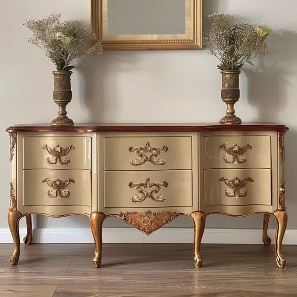 Burlwood Neoclassical Sideboard Cabinet