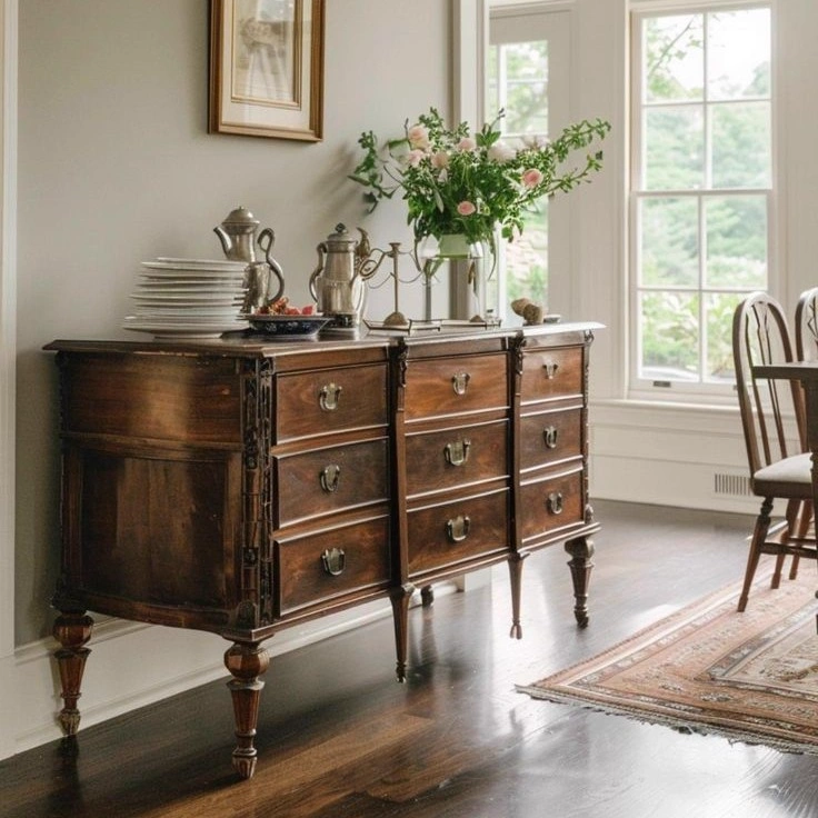 Burlwood Serpentine Console Chest