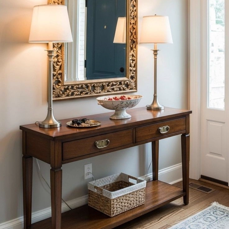 Ornate Mirror Over Wooden Console