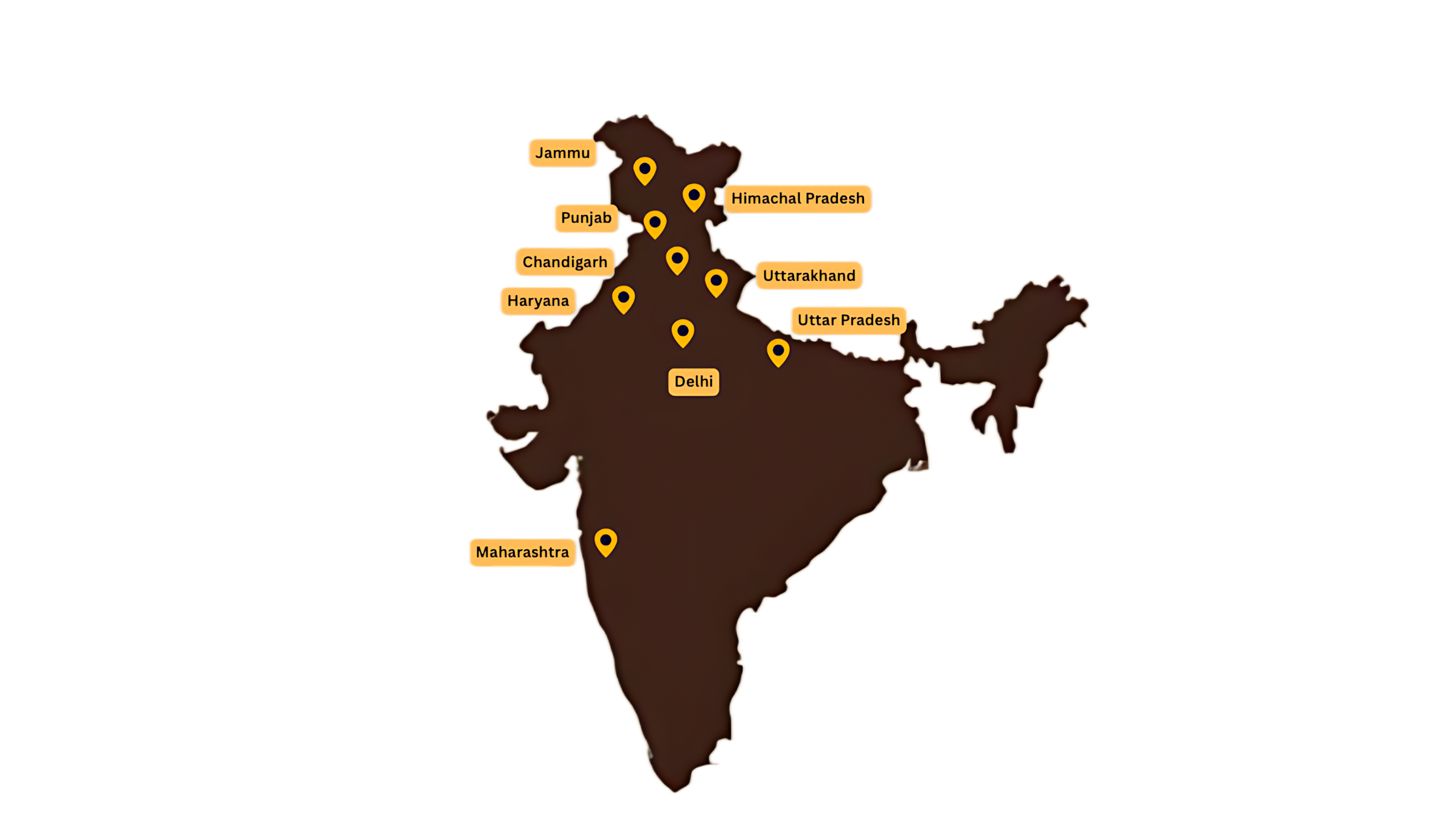 India Delivery Map showing our coverage across major cities