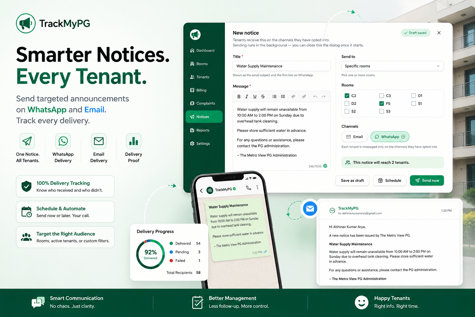How to Send Notices to All PG Tenants on WhatsApp and Email