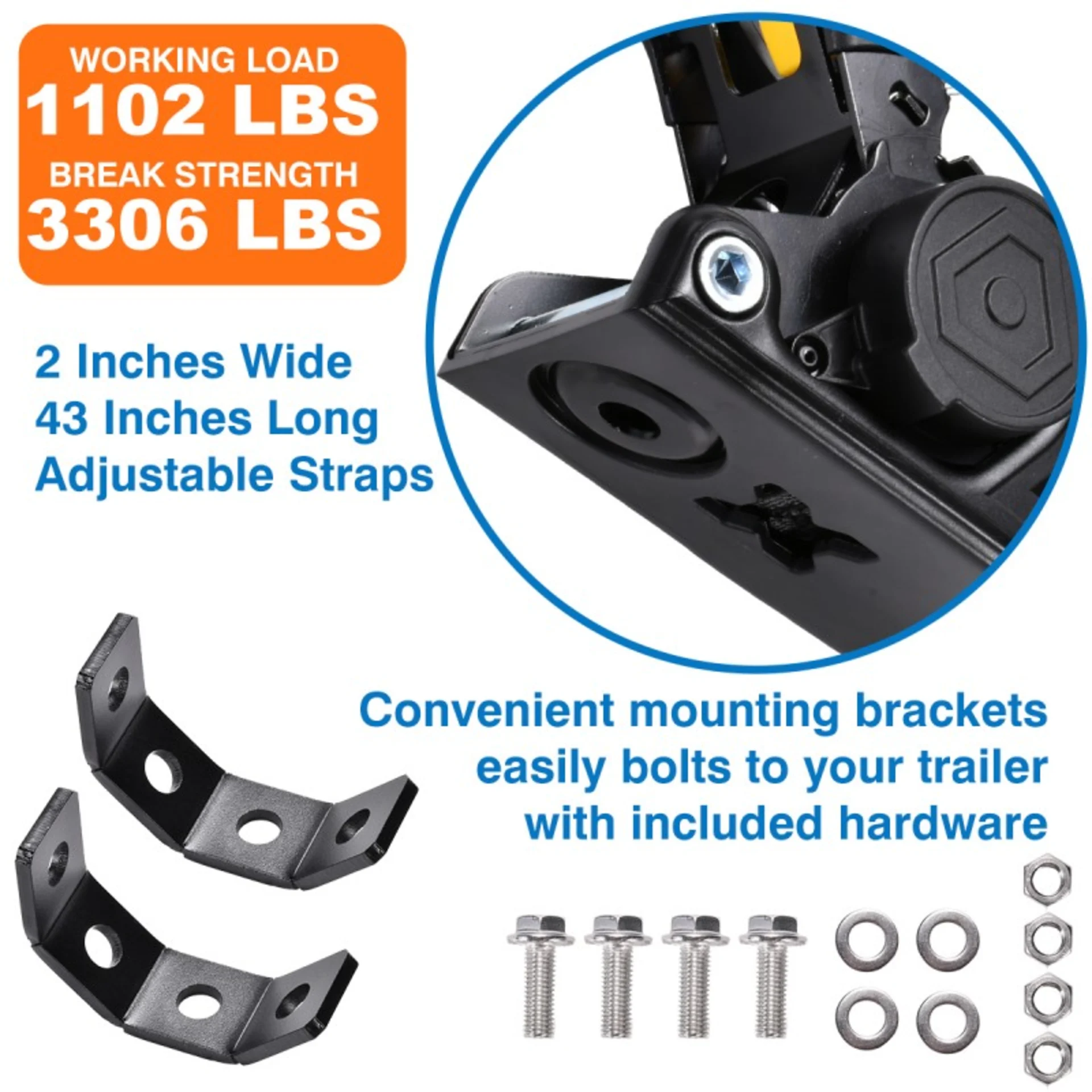 2" Heavy-Duty Retractable Boat Trailer Transom Straps