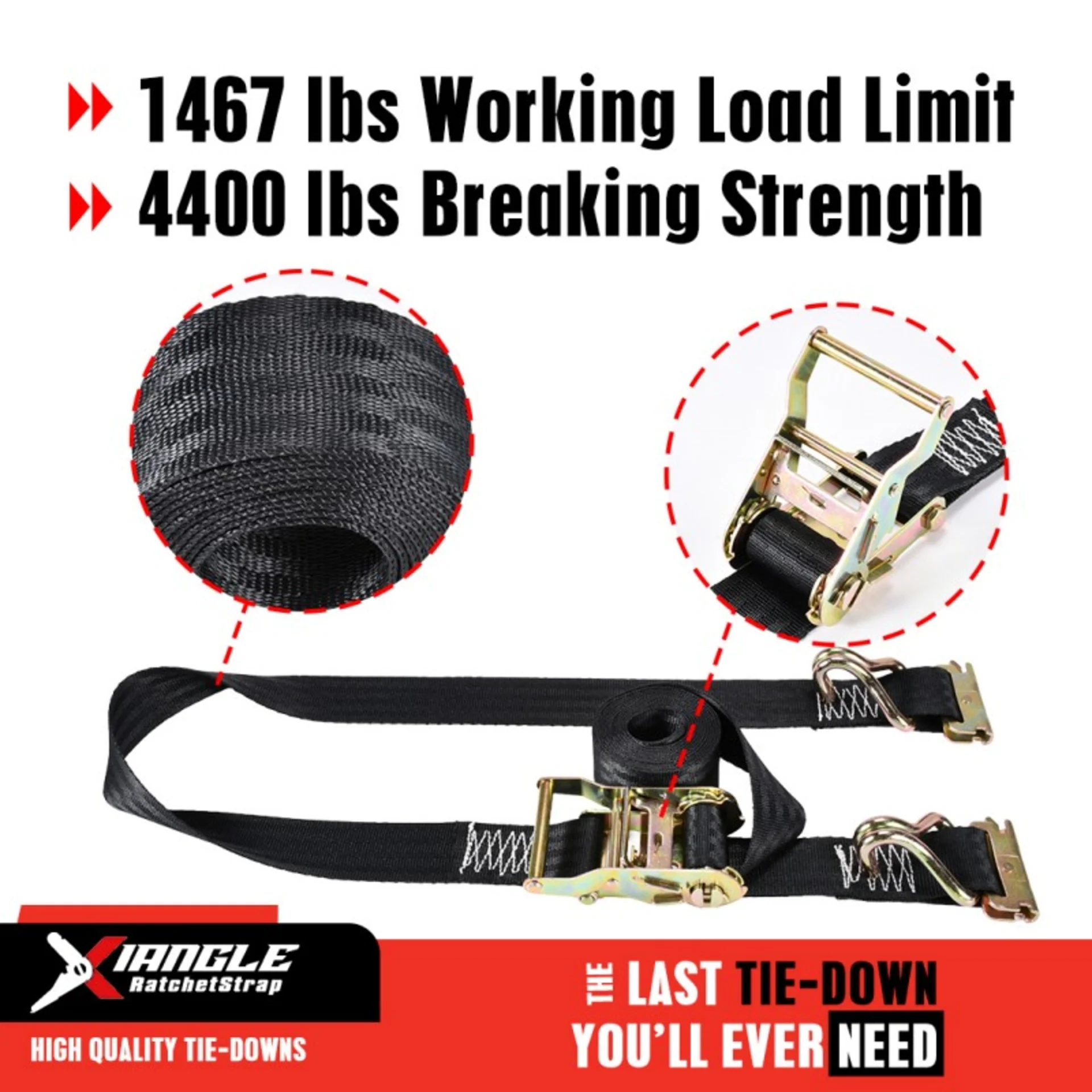 2" E-Track Ratchet Strap W/ Wire Hooks & E-Fittings - 4400 lbs. BS