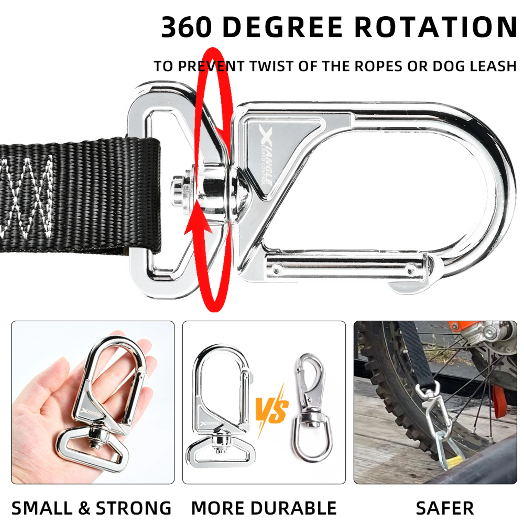 38mm 360° Swivel Universal Carabiner Hook - 680kg Breaking Strength