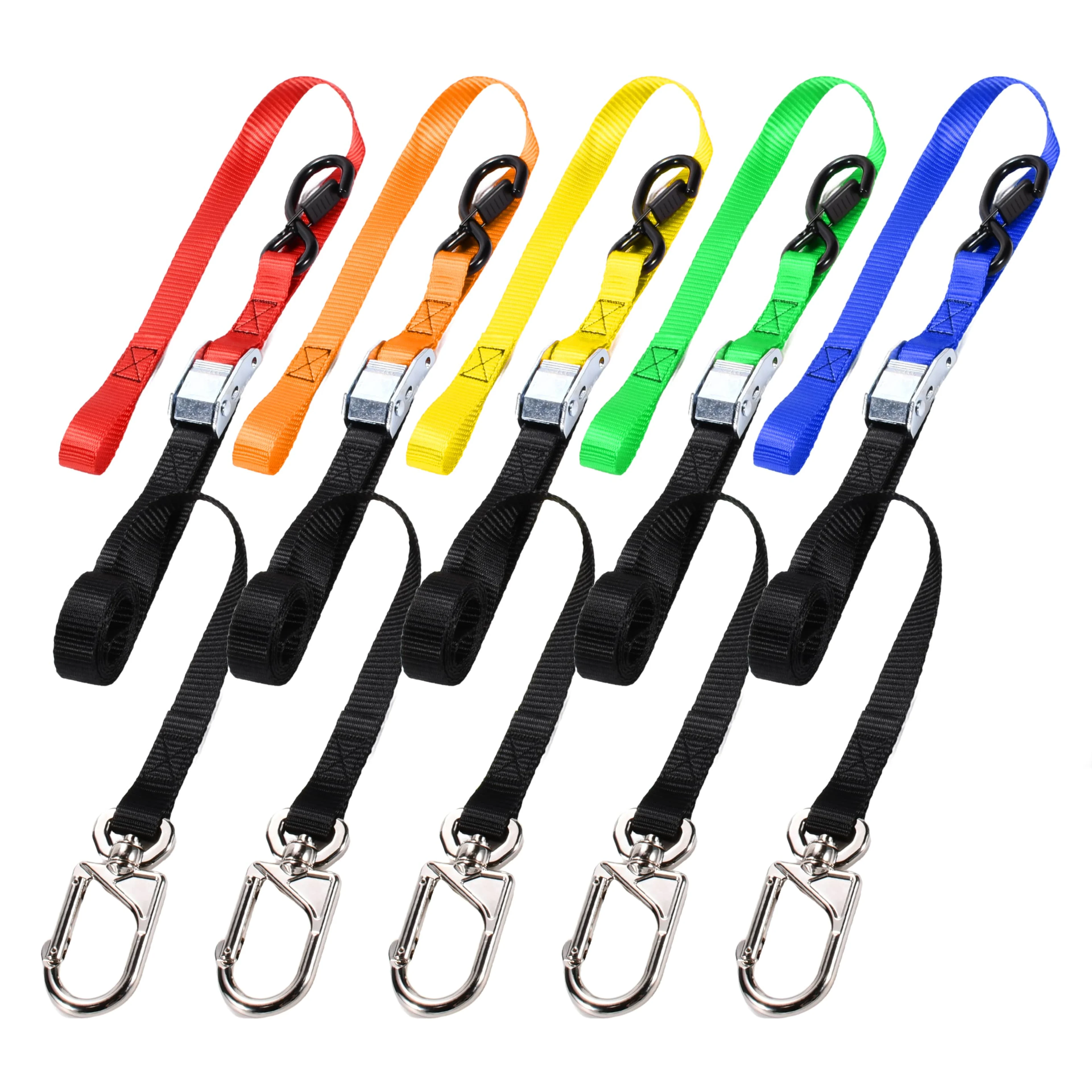 1" Cam Buckle Motorcycle Tie Downs with Swivel Carabiner Hook, 1200lbs. BS
