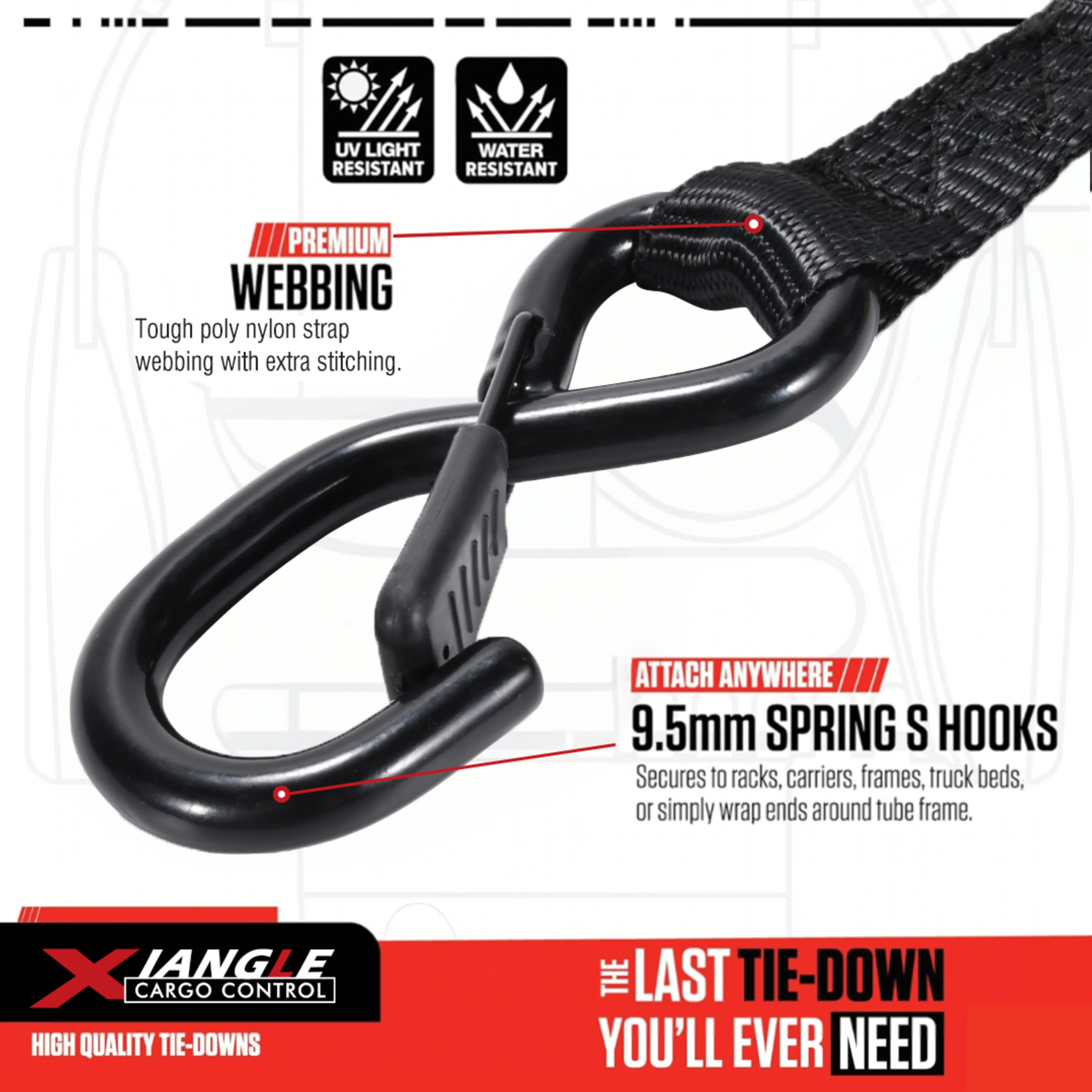 50mm 3-Point Spare Tyre Tie-Down Y-Strap with Snap Hooks