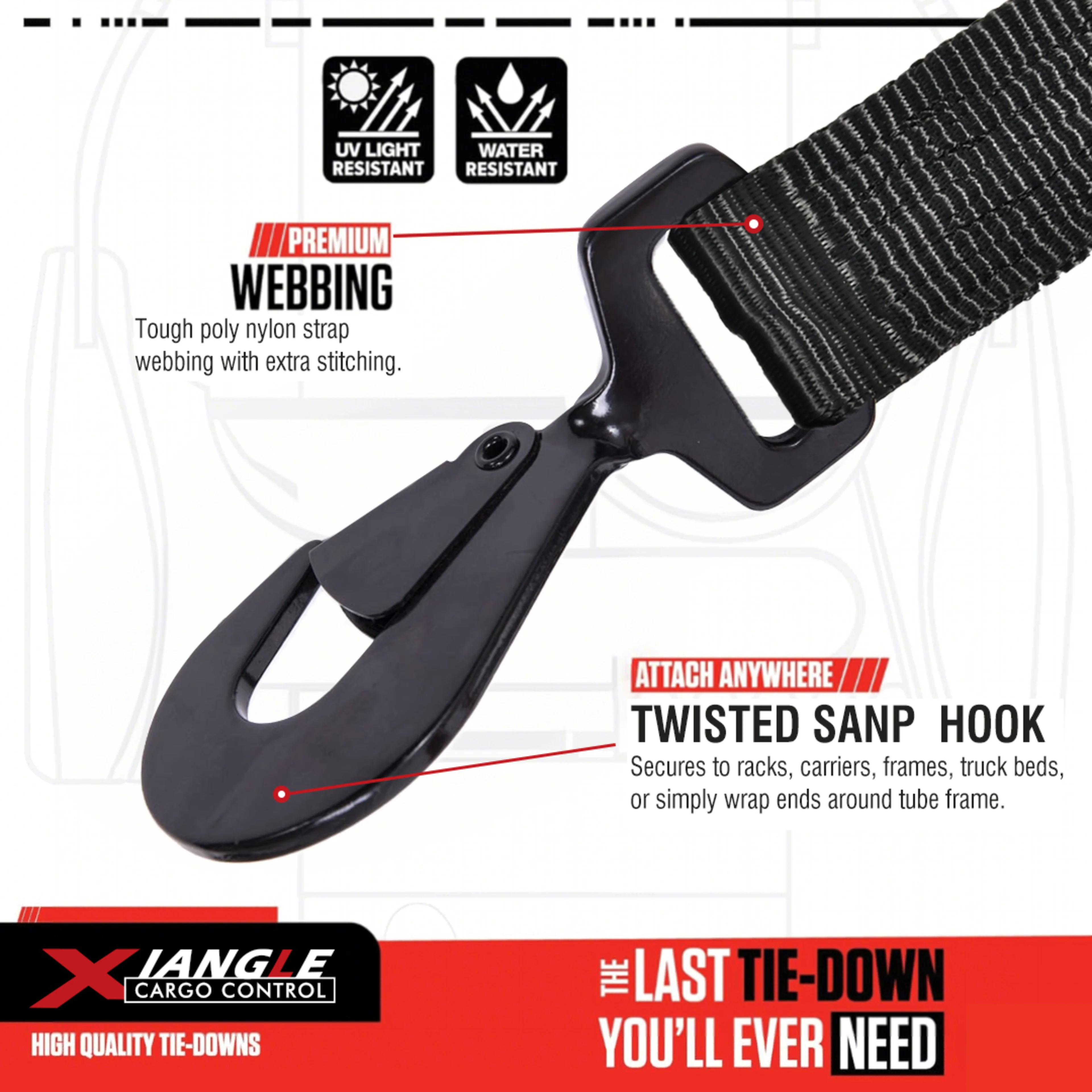 50mm 3-Point Spare Tyre Tie-Down Y-Strap with Snap Hooks
