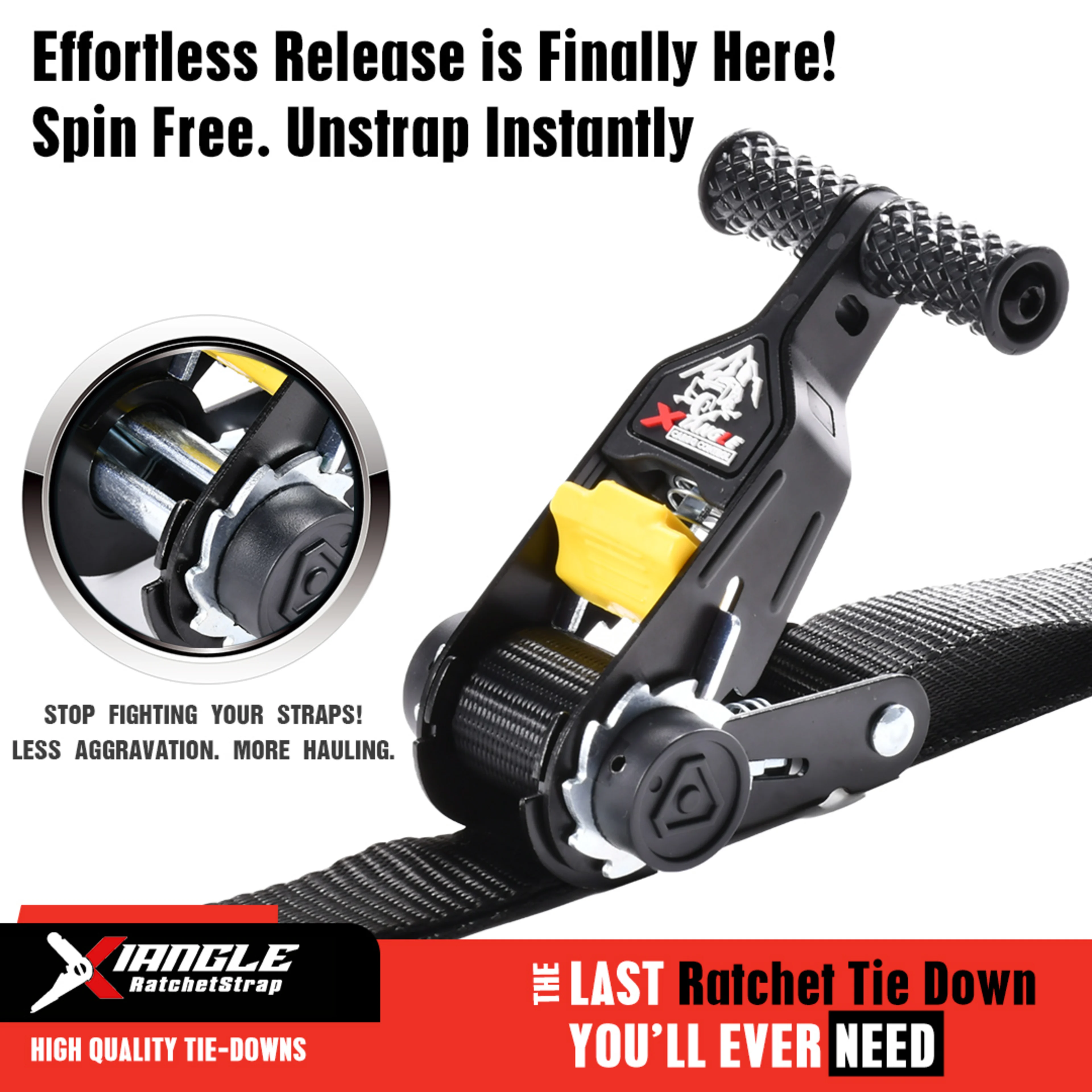 25mm Spin Free Ratchet Strap, Spring Loaded S-Hook - 800kg BS