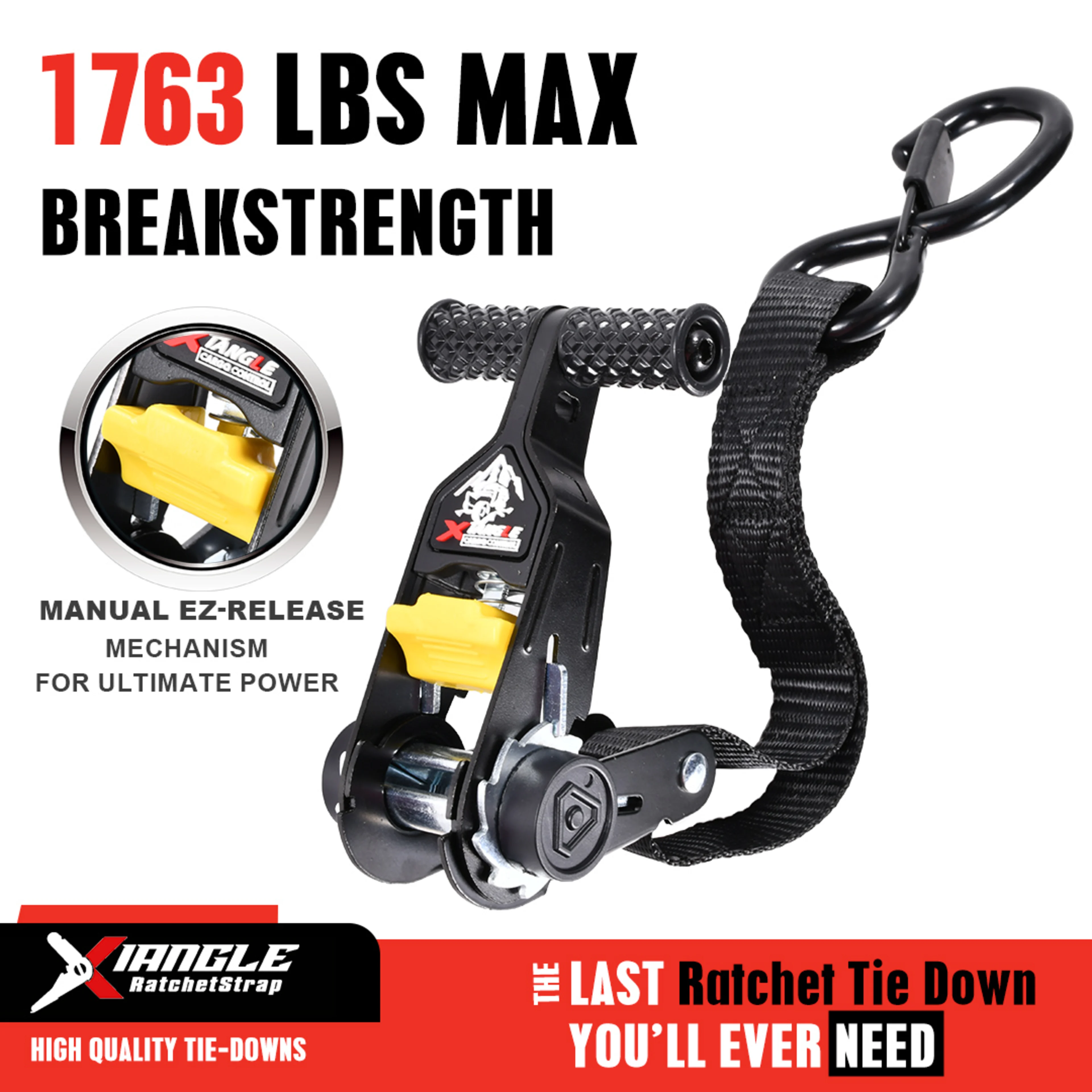 25mm Spin Free Ratchet Strap, Spring Loaded S-Hook - 800kg BS