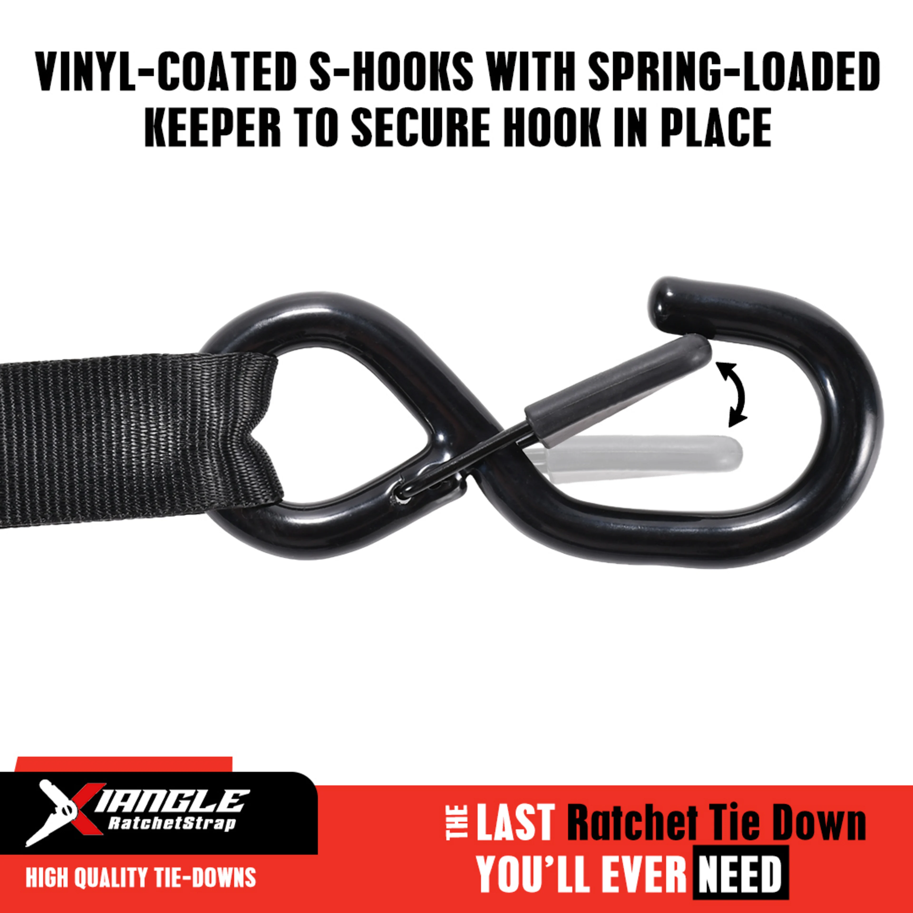 25mm Ratchet Strap with Leather Logo Rubber Handle & S-Hooks