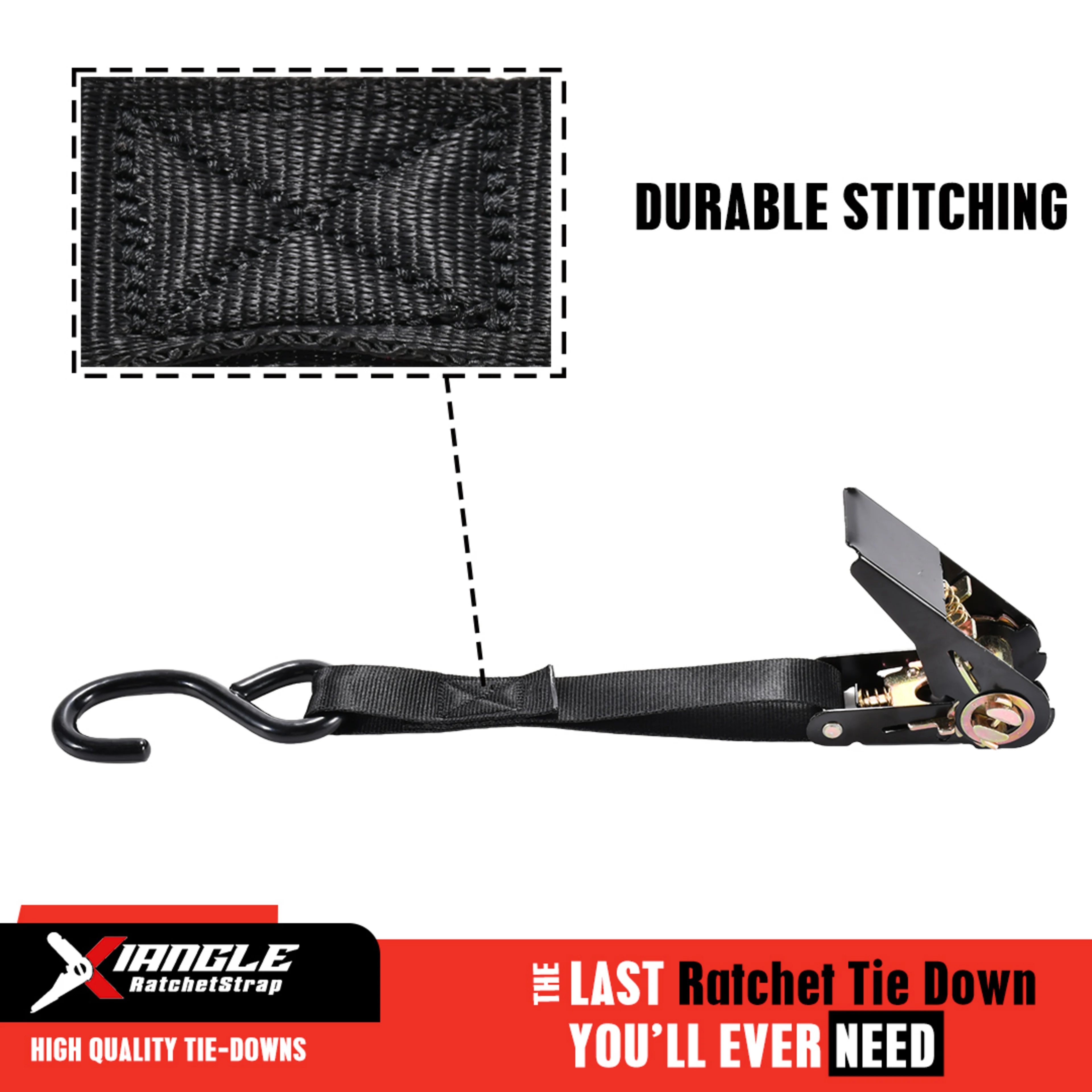 25mm Black Plated Ratchet Strap, S-Hook - 800kg BS