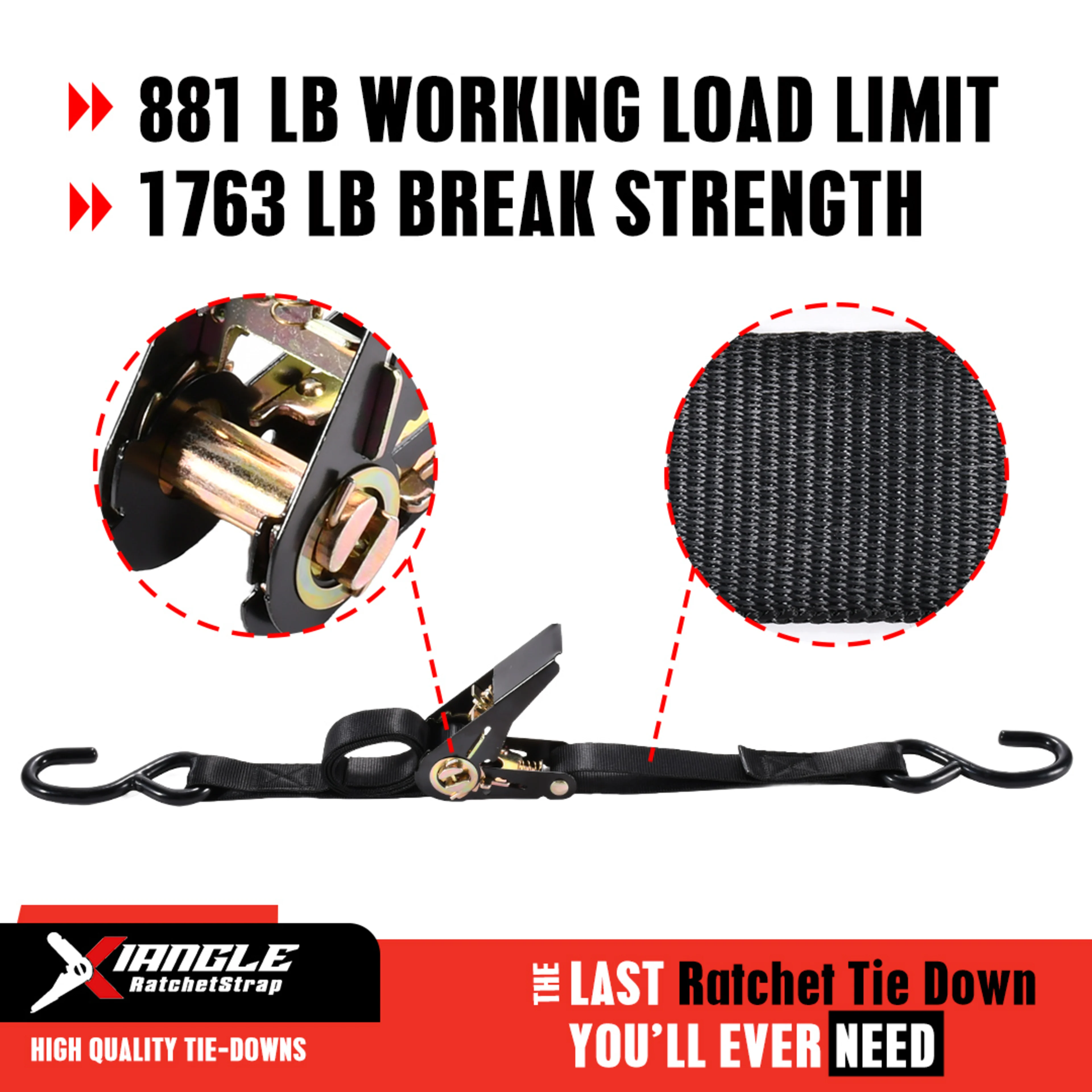 25mm Black Plated Ratchet Strap, S-Hook - 800kg BS