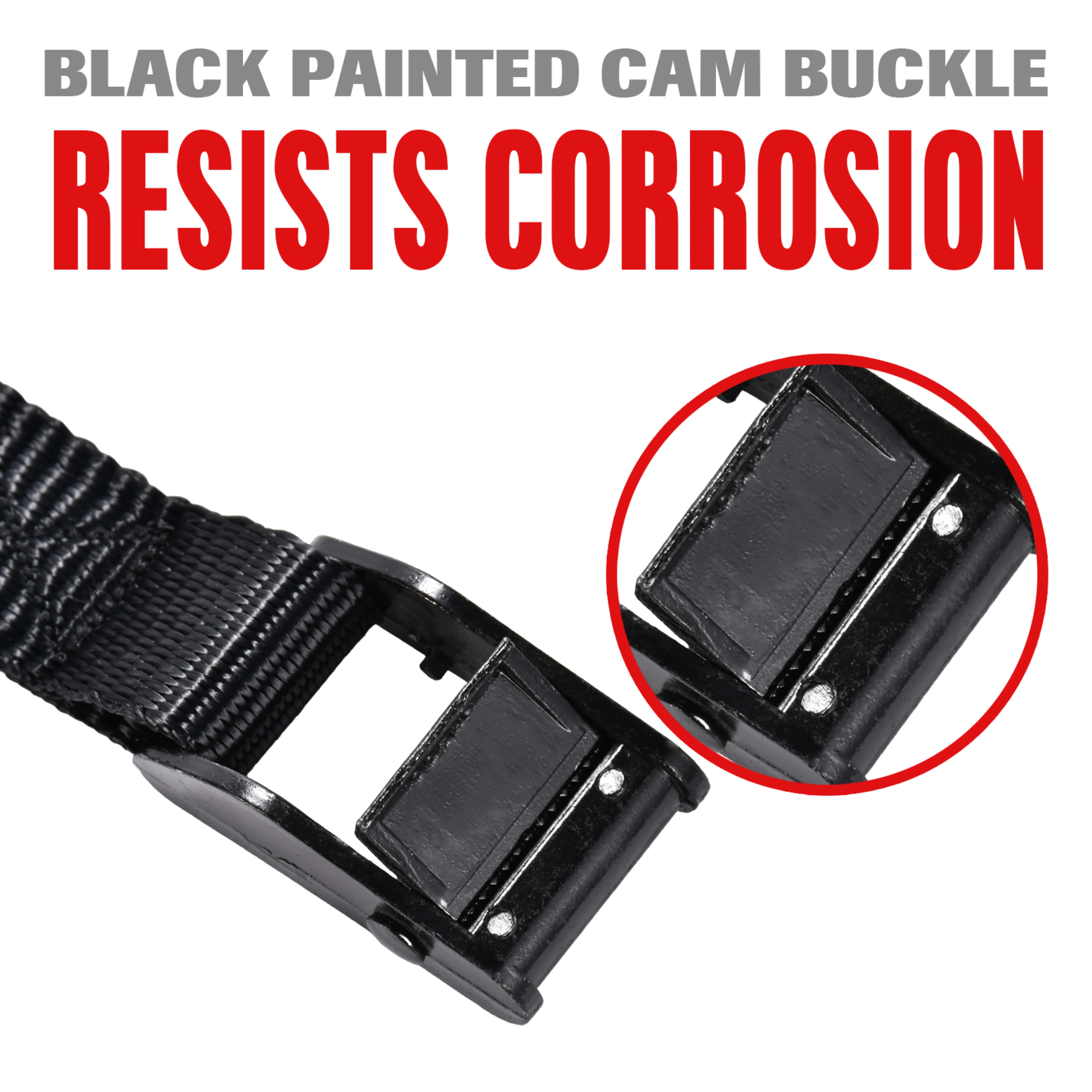 Sangle sans fin 25mm à boucle à came tête ronde, finition noire - Résistance 350 kg