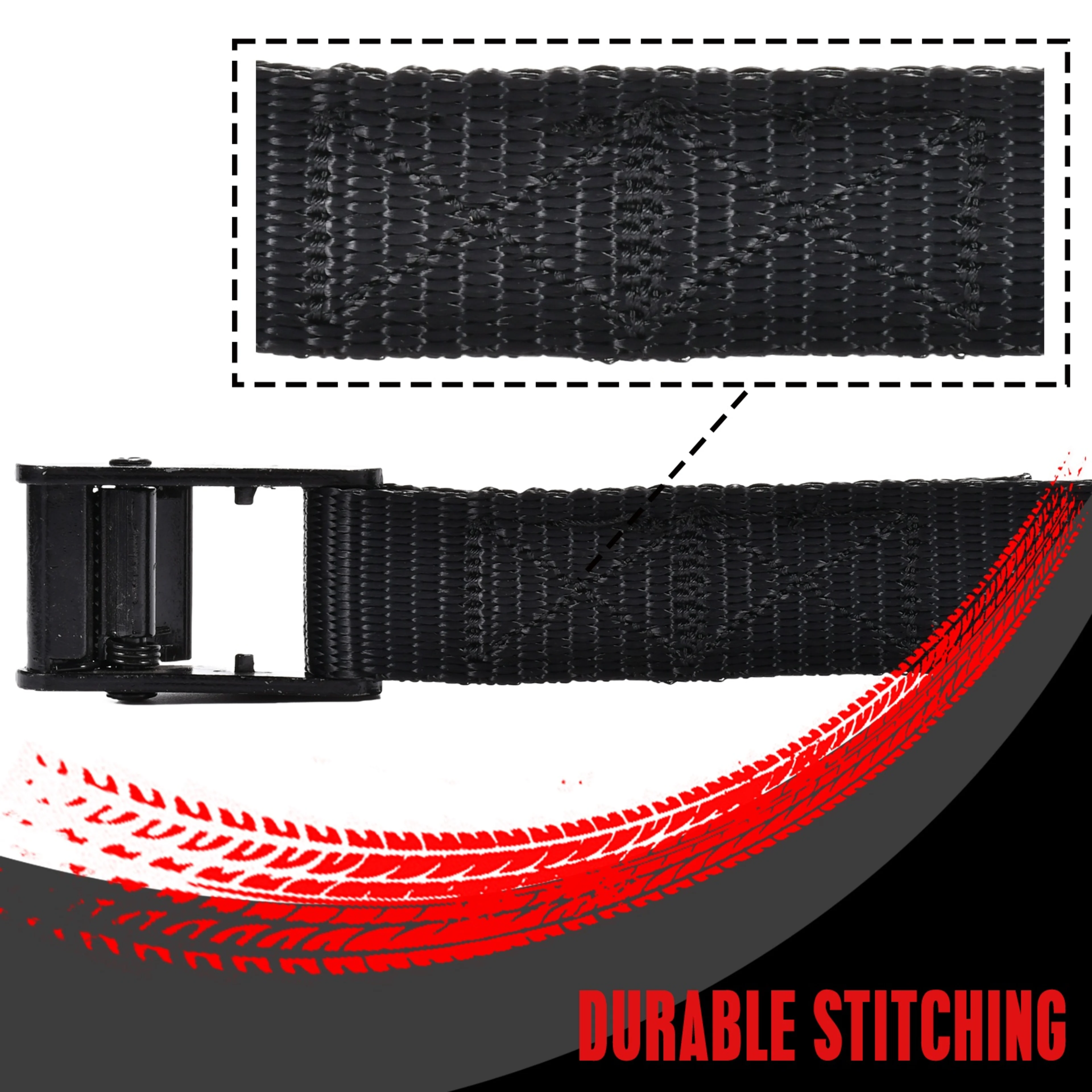 Sangle sans fin 25mm à boucle à came tête ronde, finition noire - Résistance 350 kg