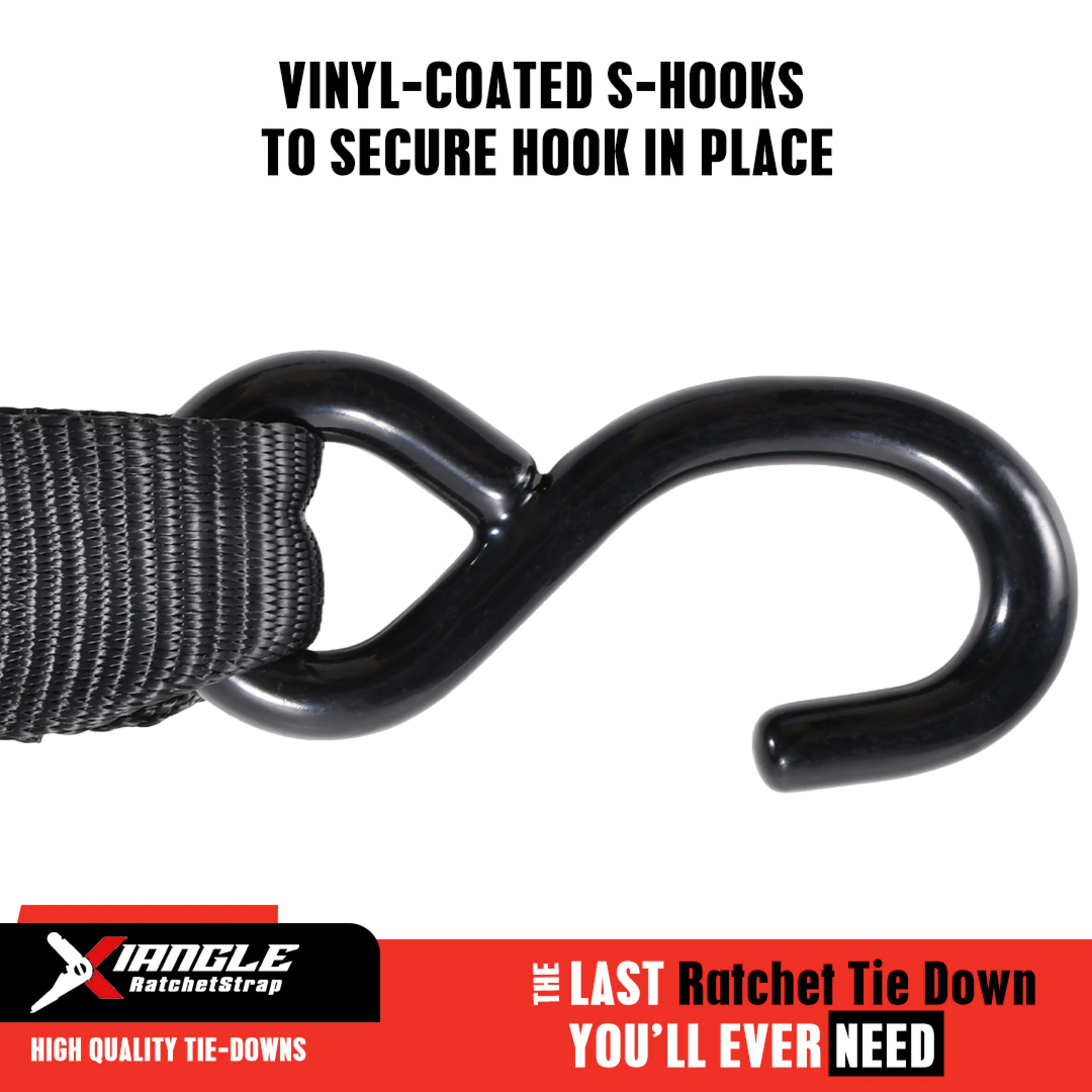 38mm Heavy-Duty Rubber Handle Ratchet Strap, S-Hooks - 2000kg Breaking Strength