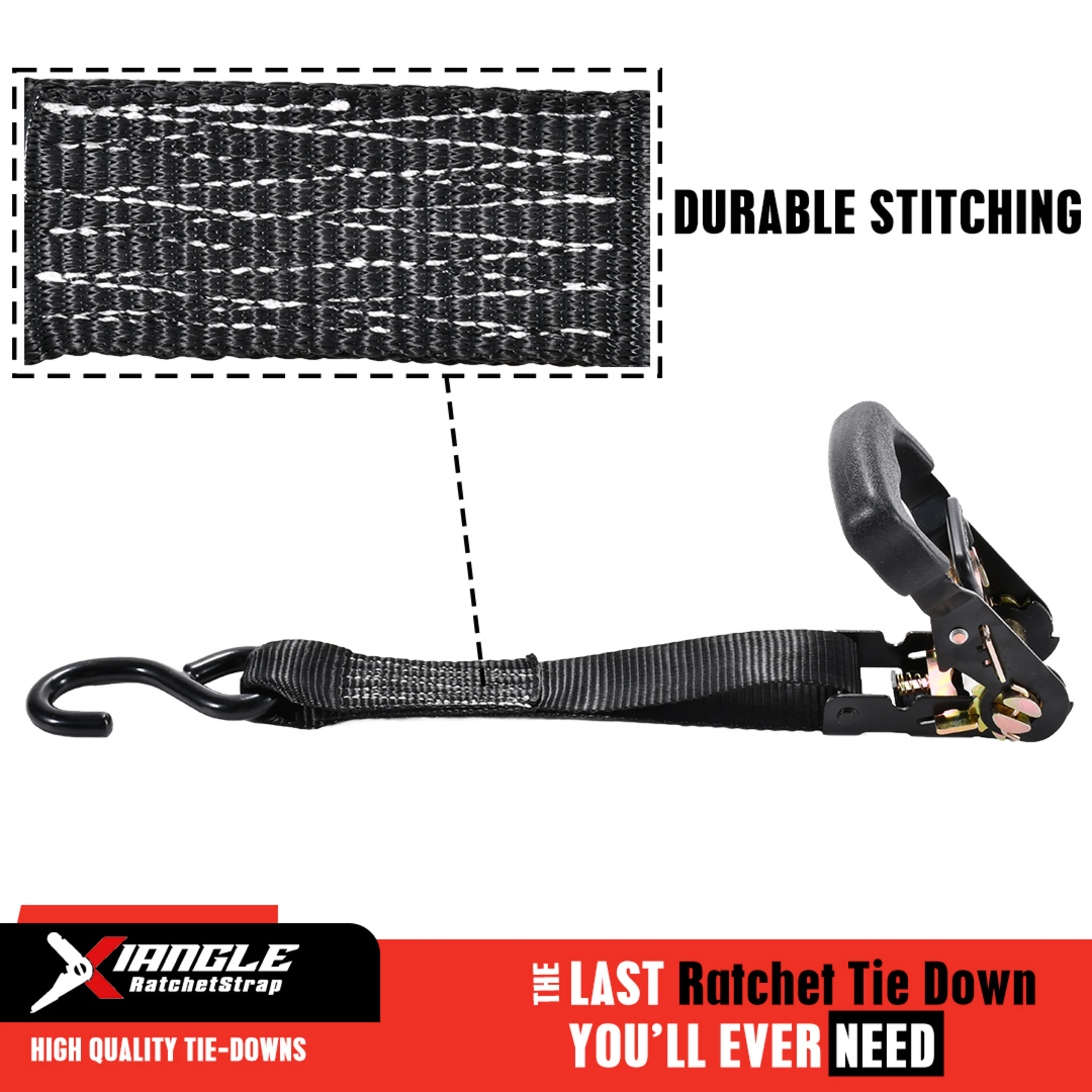 38mm Heavy-Duty Rubber Handle Ratchet Strap, S-Hooks - 2000kg Breaking Strength