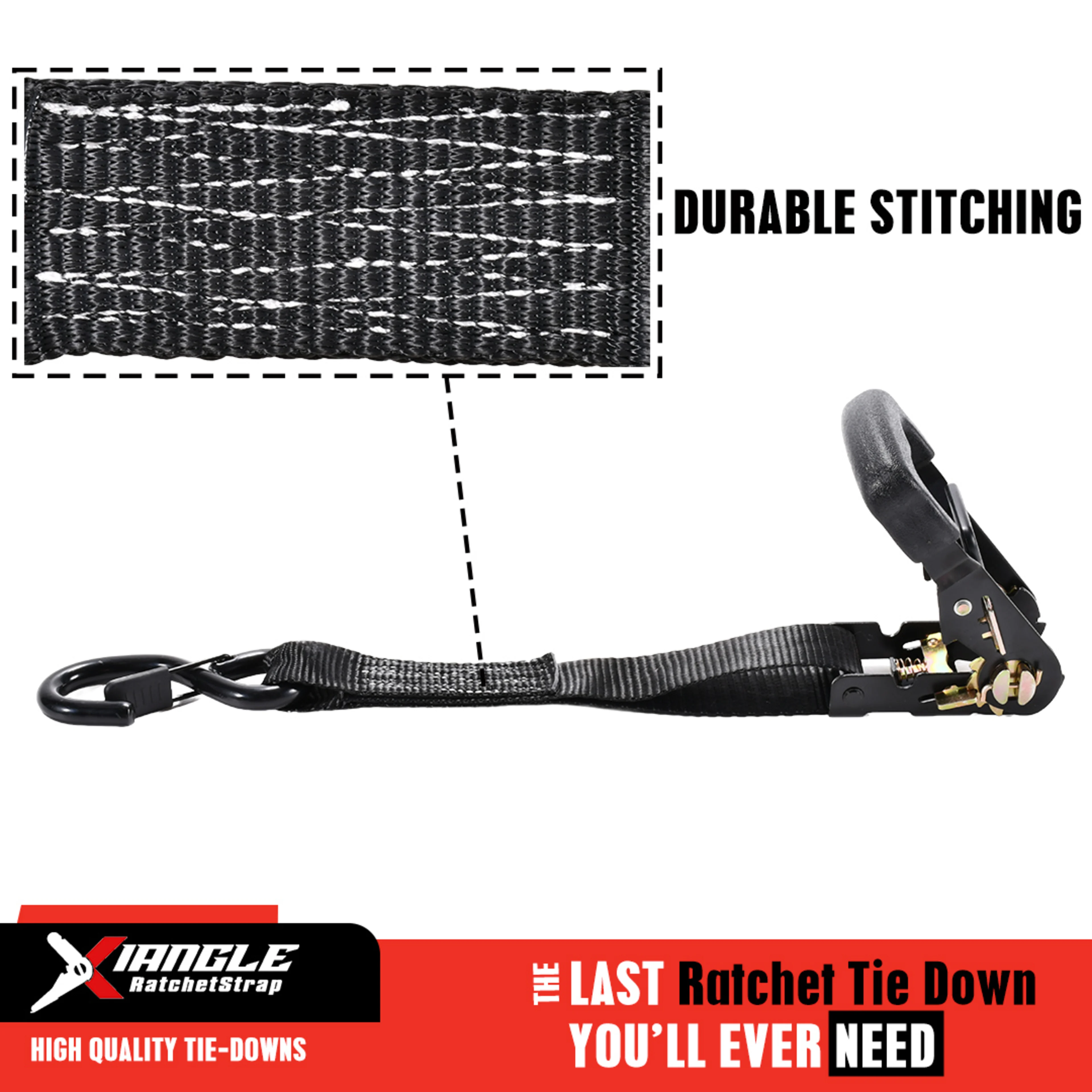 38mm Rubber Handle Ratchet Strap, Spring Loaded S-Hooks - 2000kg BS