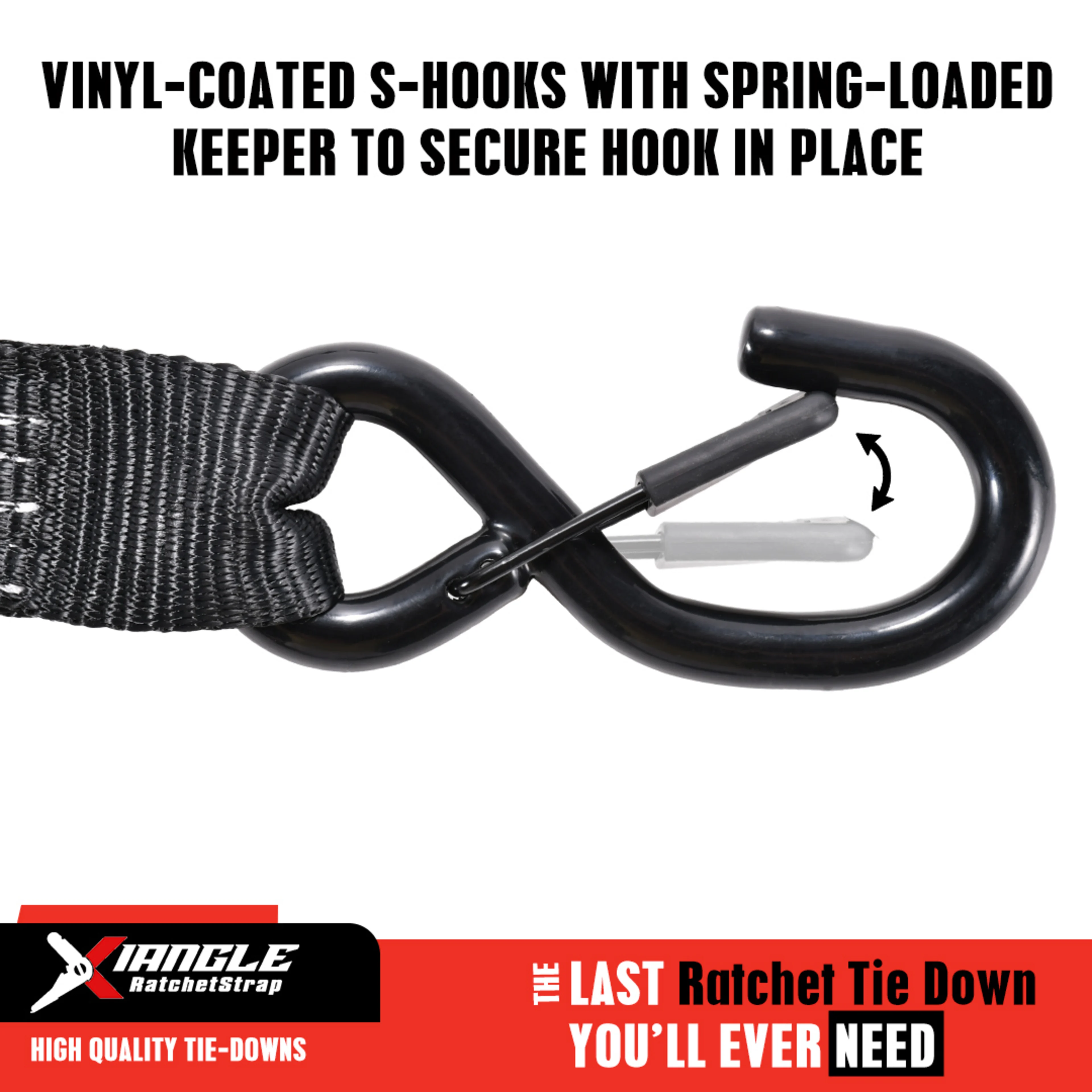 38mm Rubber Handle Ratchet Strap, Spring Loaded S-Hooks - 2000kg BS