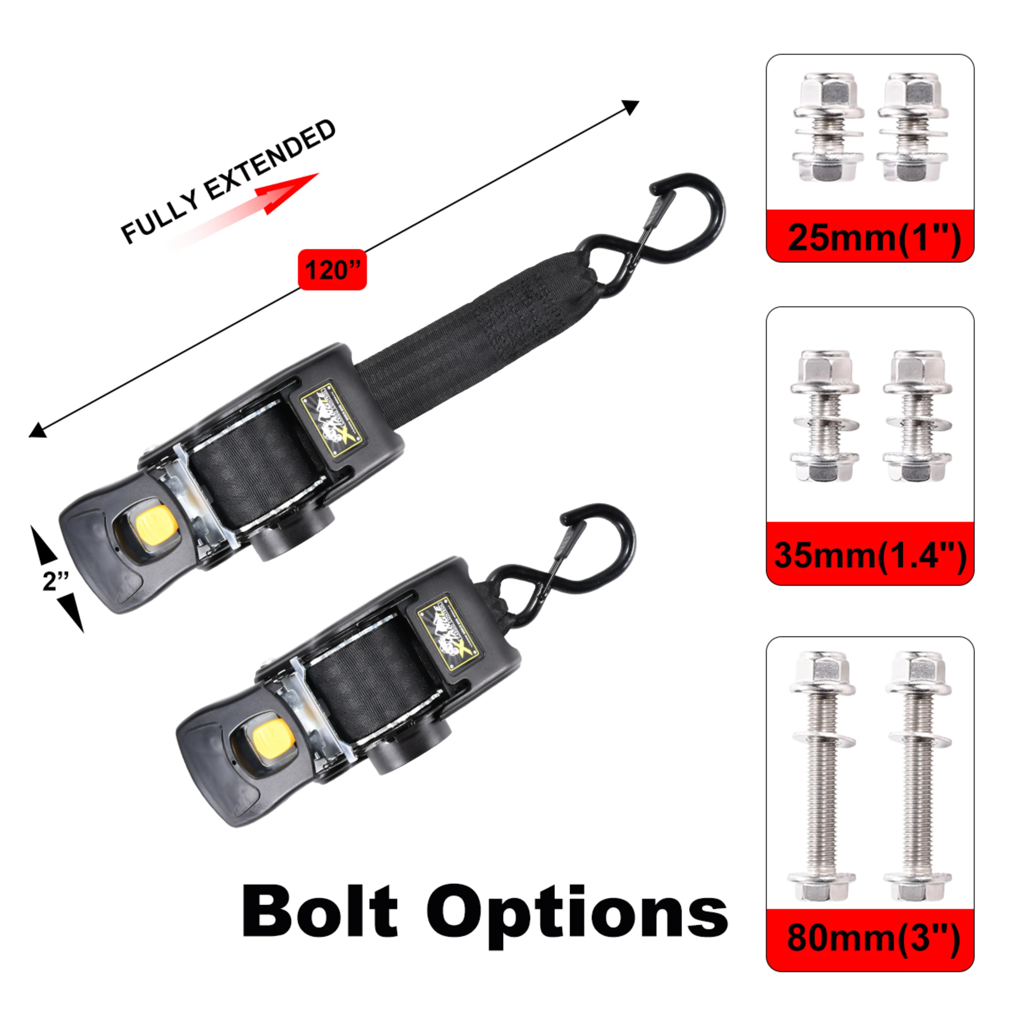 50mm x 3m Retractable Transom Tie-Down Straps - 800kg Breaking Strength