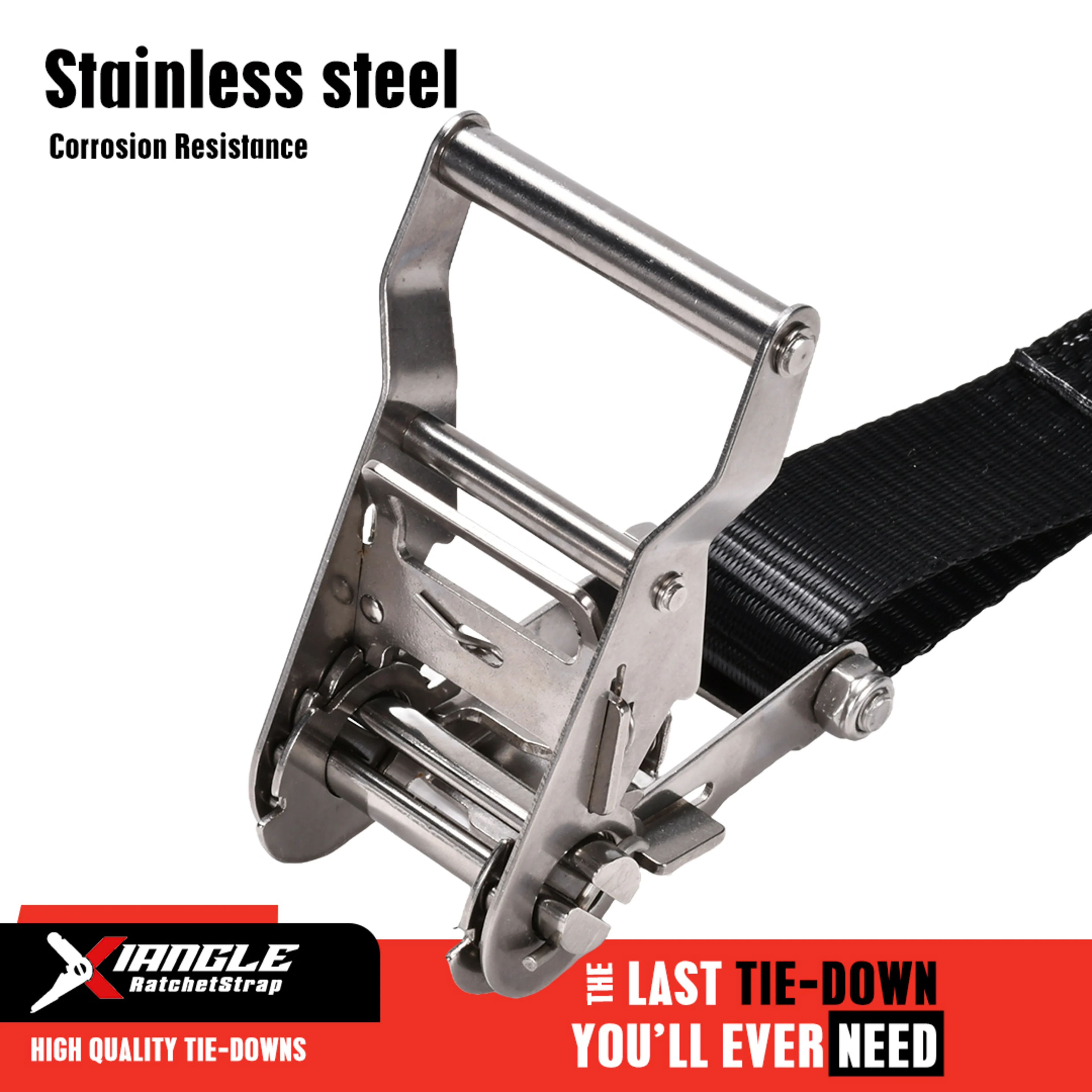 38mm 304 Stainless Steel Ratchet Strap with Double J-Hook - 2000kg BS