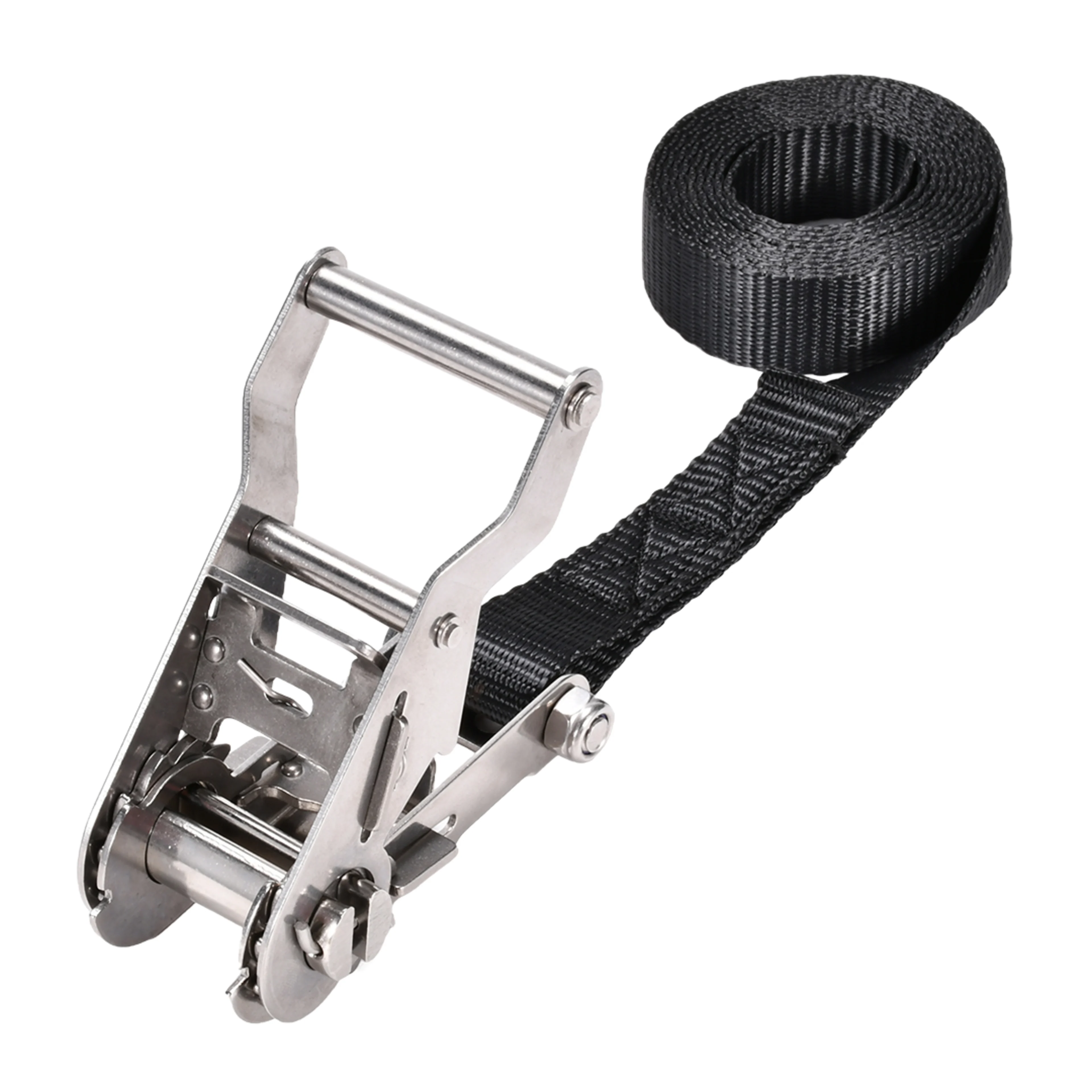 27mm 304 Stainless Steel Short Wide Handle Ratchet Strap with Double J-Hook - 1200kg BS