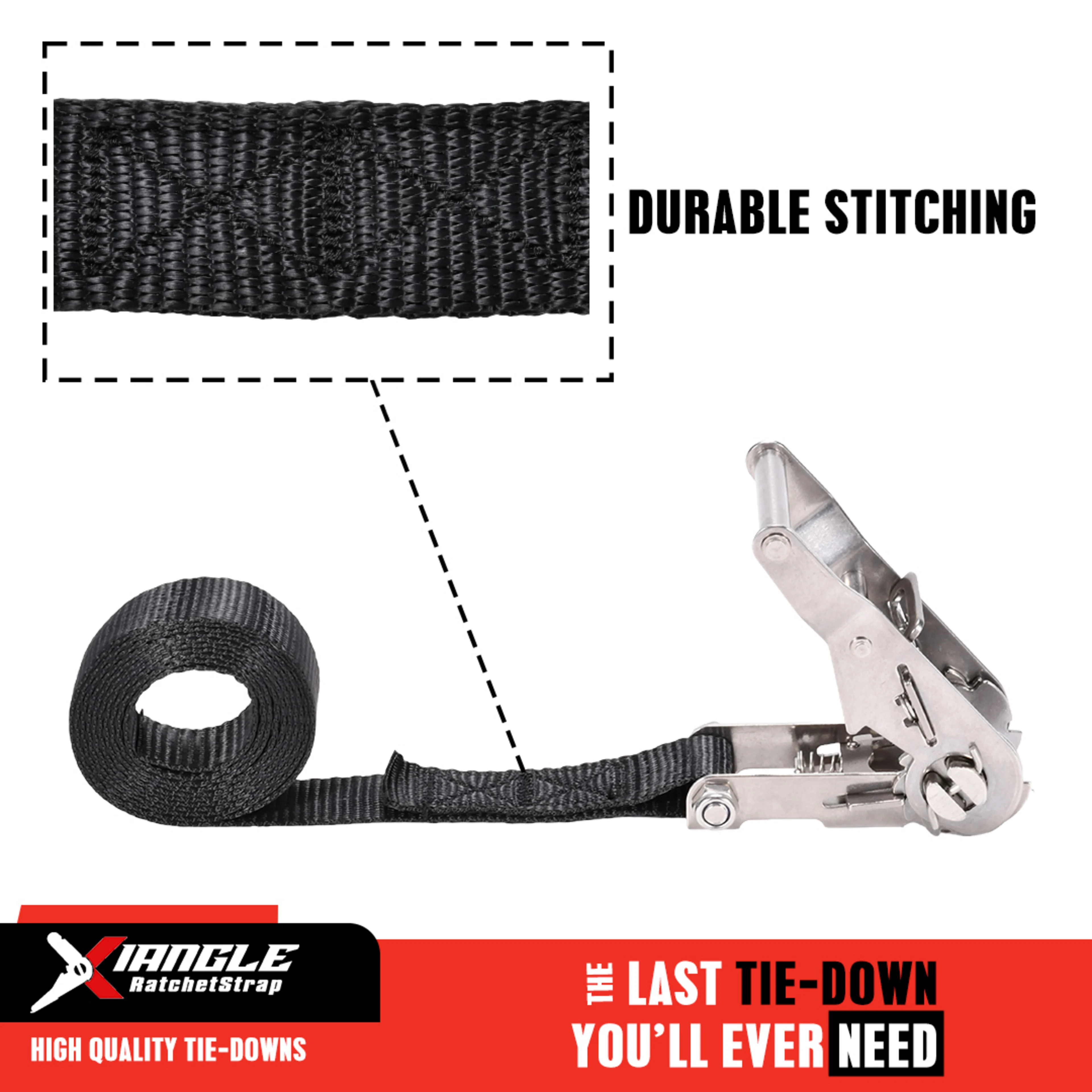 27mm 304 Stainless Steel Short Wide Handle Ratchet Strap with Double J-Hook - 1200kg BS