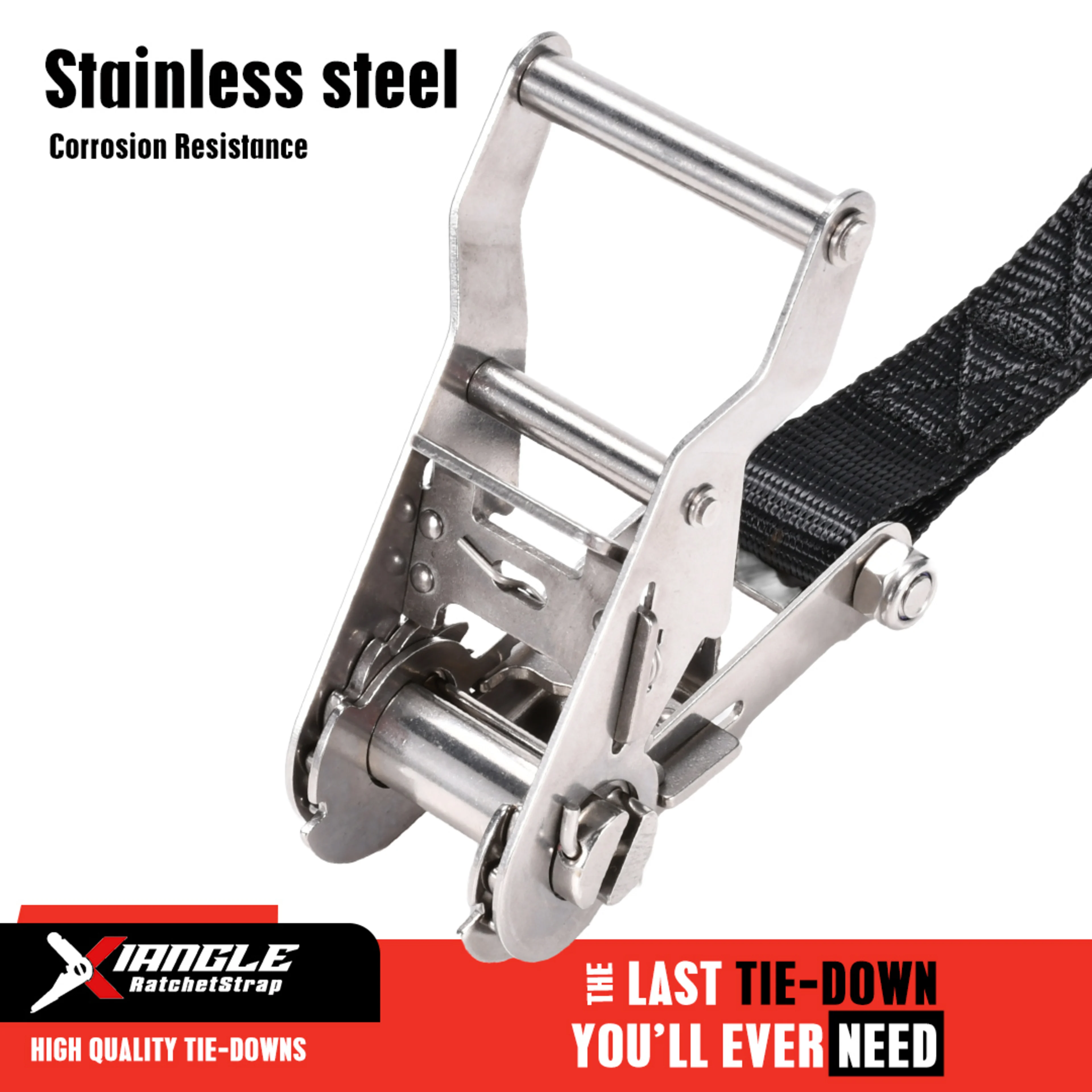 27mm 304 Stainless Steel Short Wide Handle Ratchet Strap with Double J-Hook - 1200kg BS