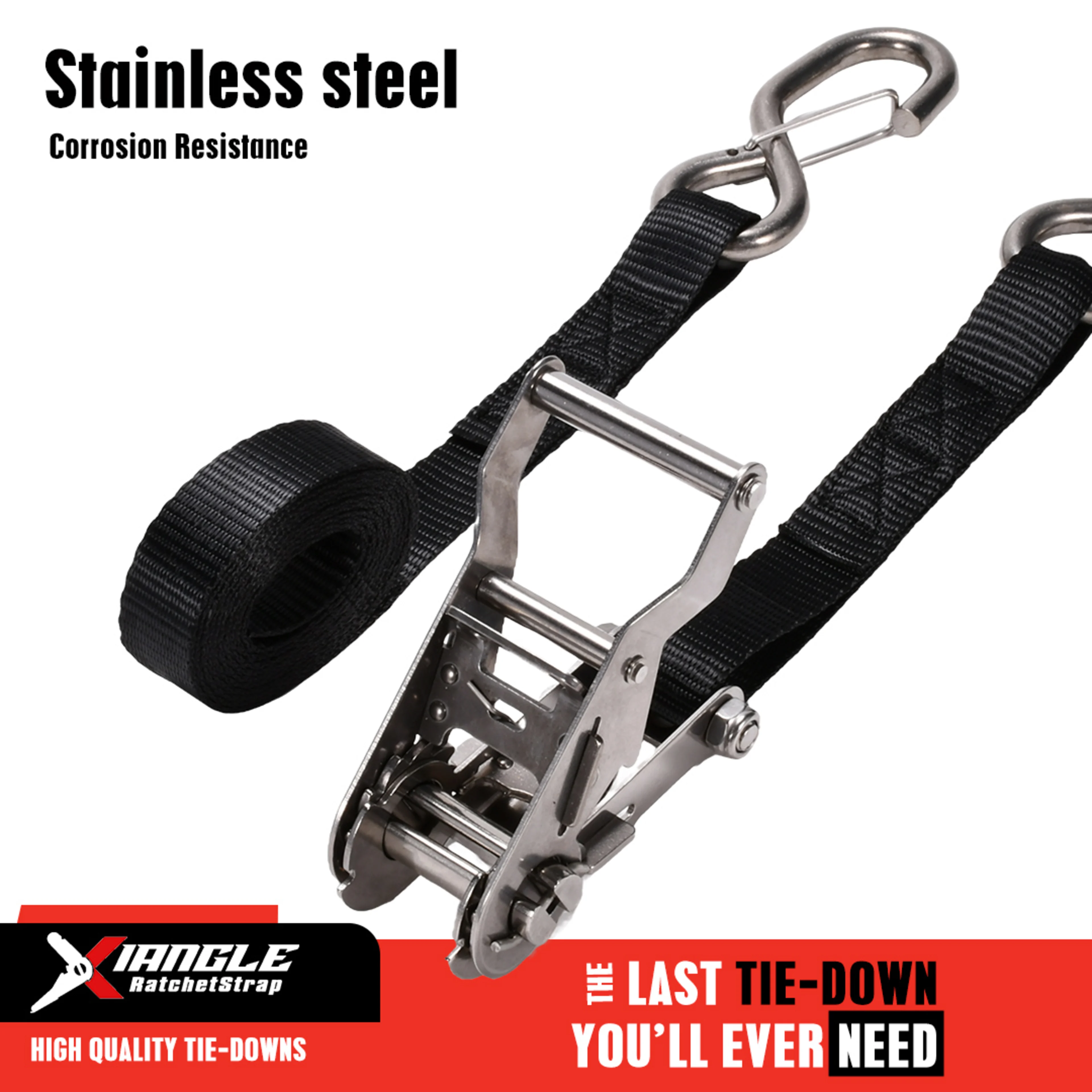 27mm 304 Stainless Steel Ratchet Strap with Locking S-Hook - 800kg BS