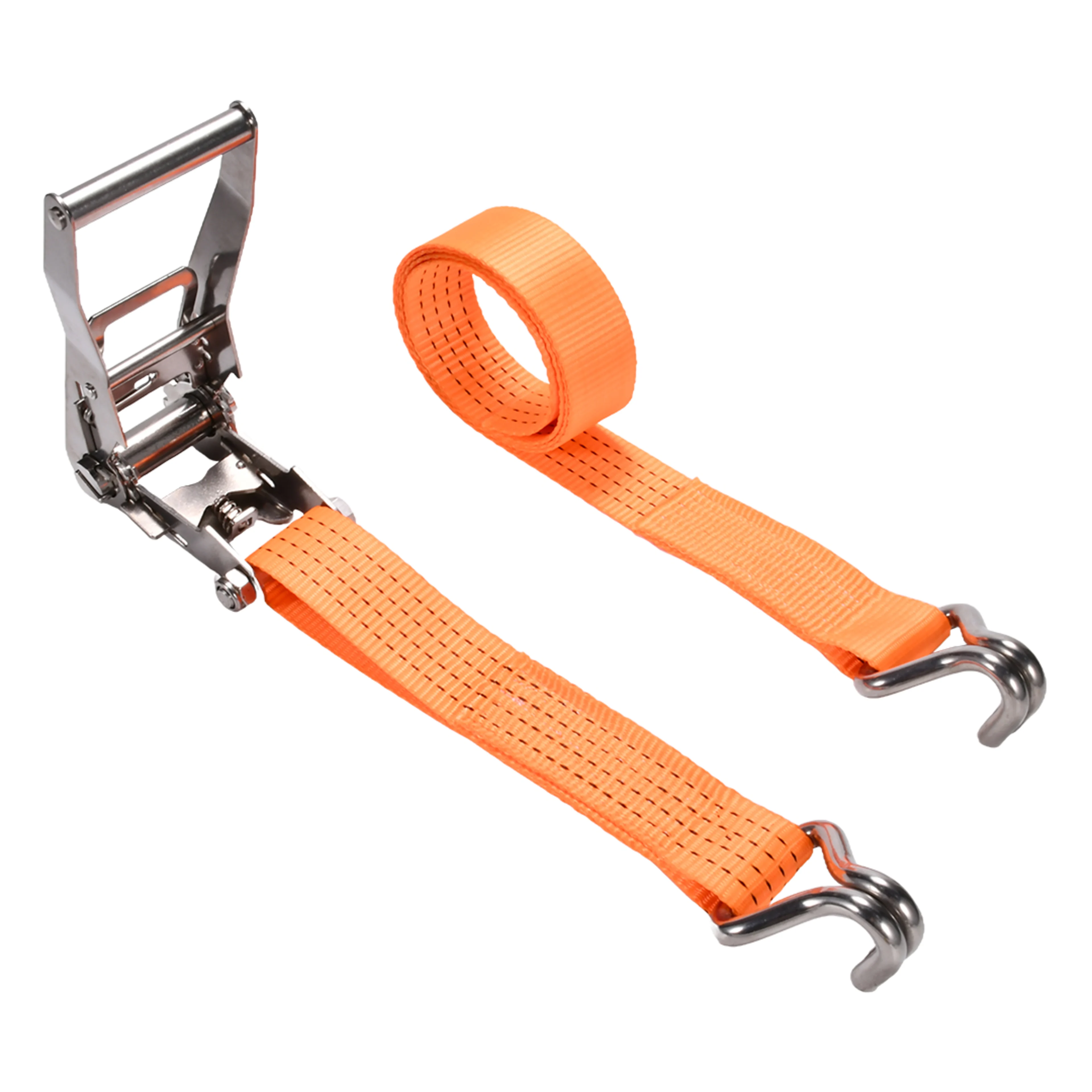 2" 304 Stainless Steel Ratchet Strap with Double J-Hook - 6613 lbs. BS