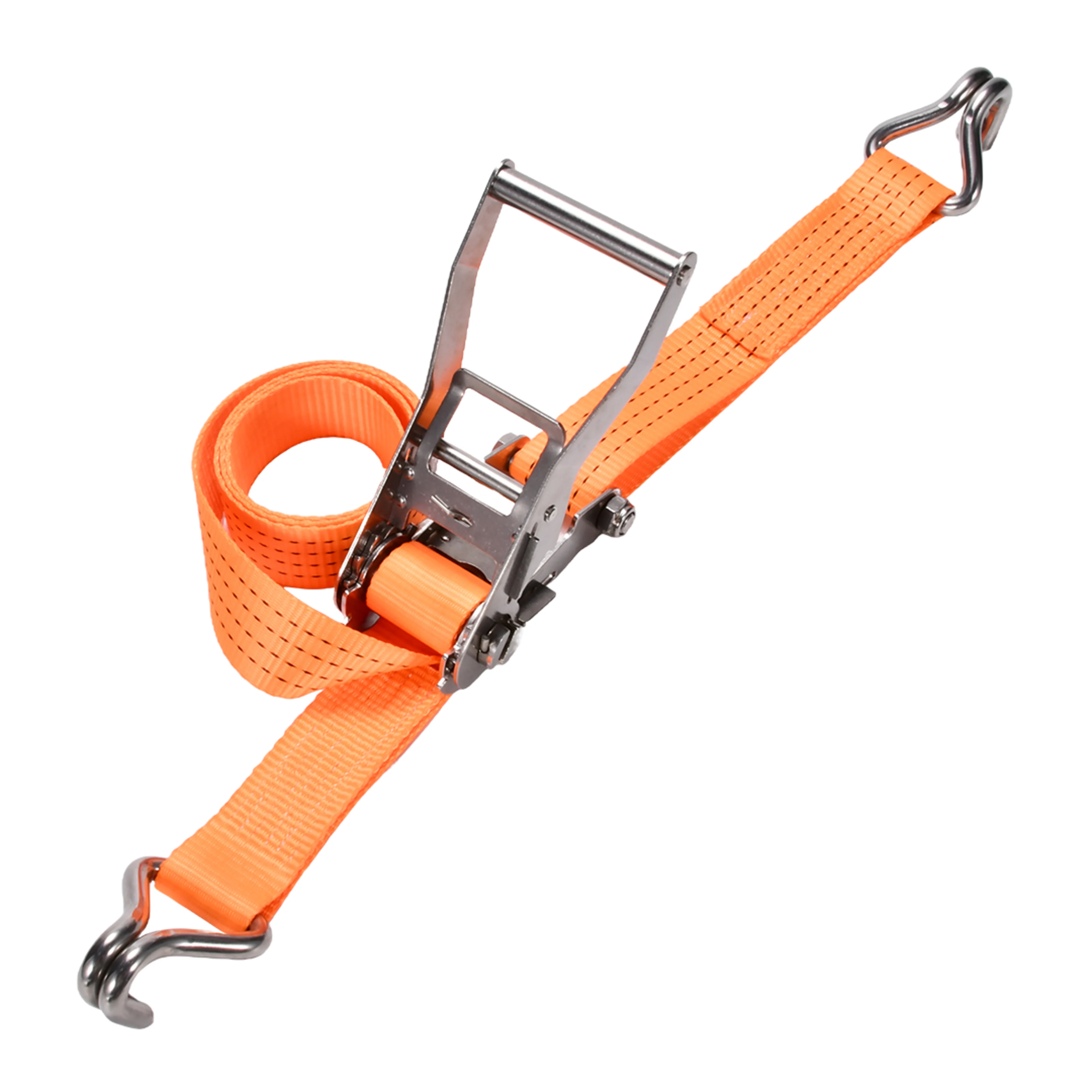 2" 304 Stainless Steel Ratchet Strap with Double J-Hook - 6613 lbs. BS