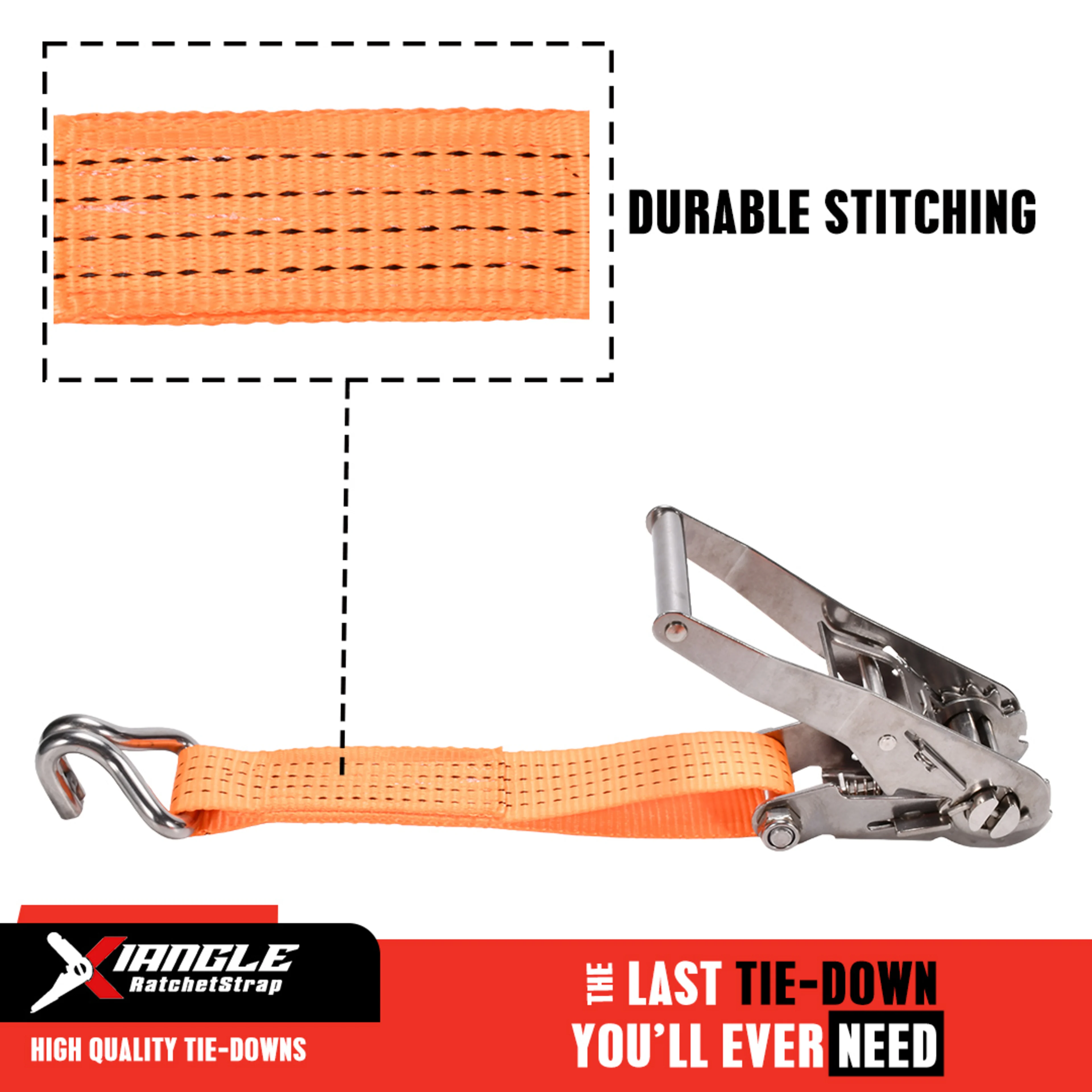 2" 304 Stainless Steel Ratchet Strap with Double J-Hook - 6613 lbs. BS