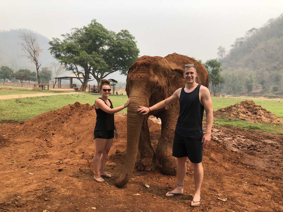 With one of the park's injured elephants