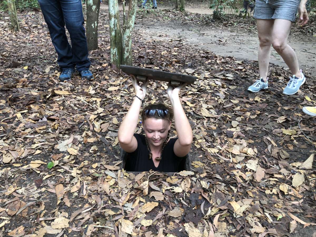 While visiting the Cu Chi Tunnels