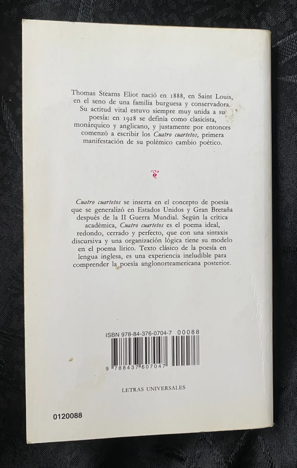 Cuatro cuartetos - Thomas Stearns Eliot - detalle 2 - libro usado