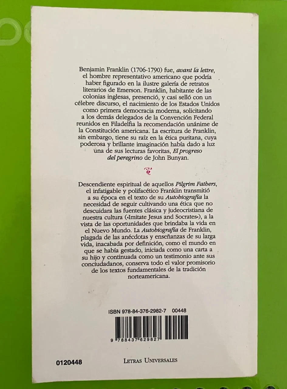 Autobiografía - Benjamin Franklin - detalle 2 - libro usado