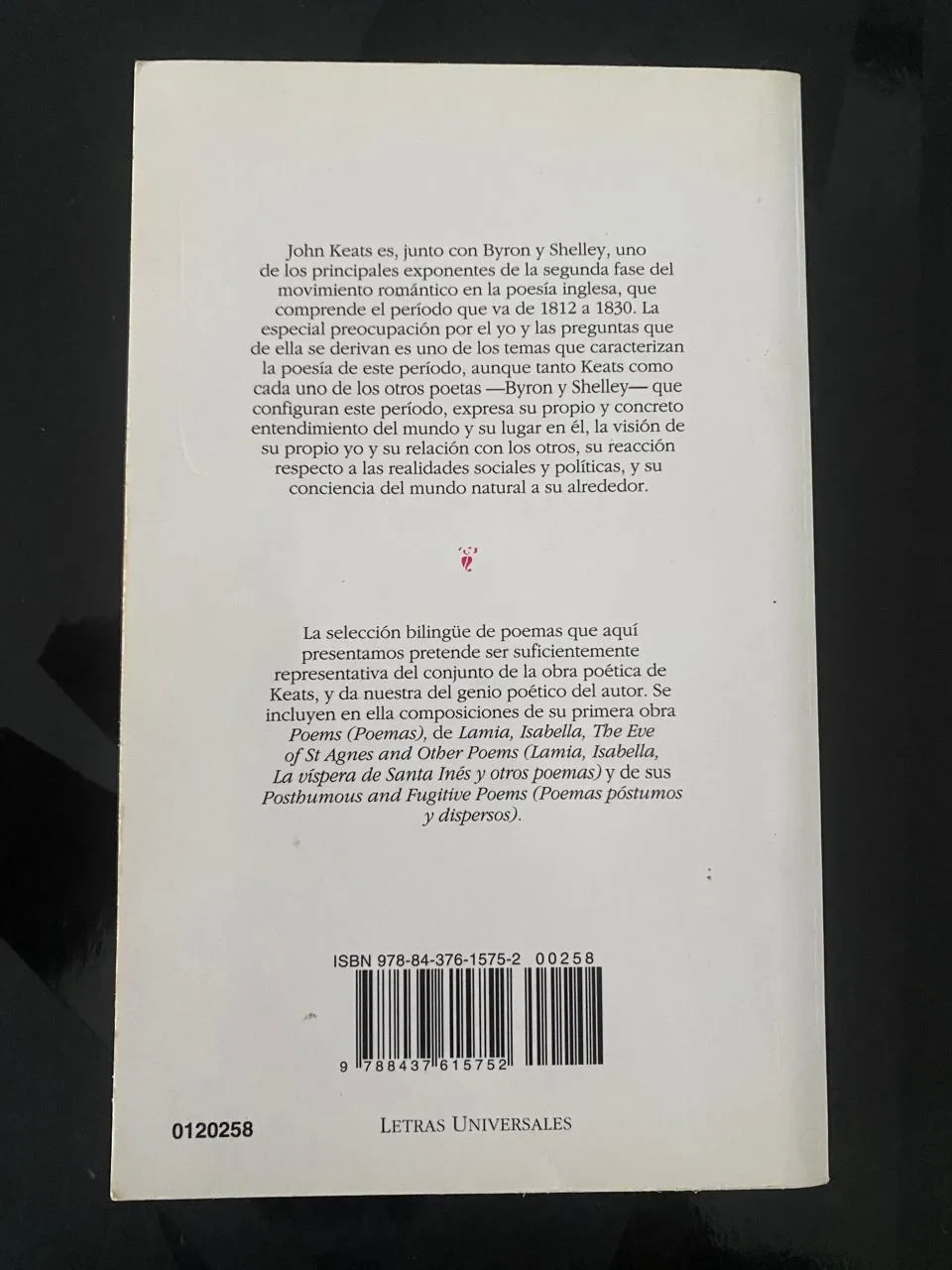 Poemas escogidos - John Keats - detalle 2 - libro usado