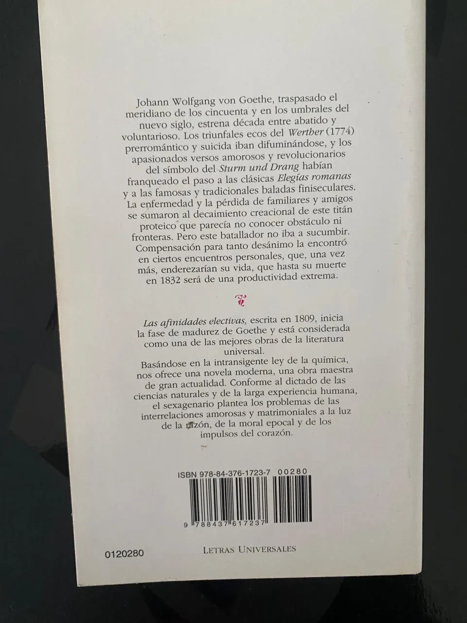 Las afinidades electivas - Johann Wolfgang von Goethe - detalle 2 - libro usado