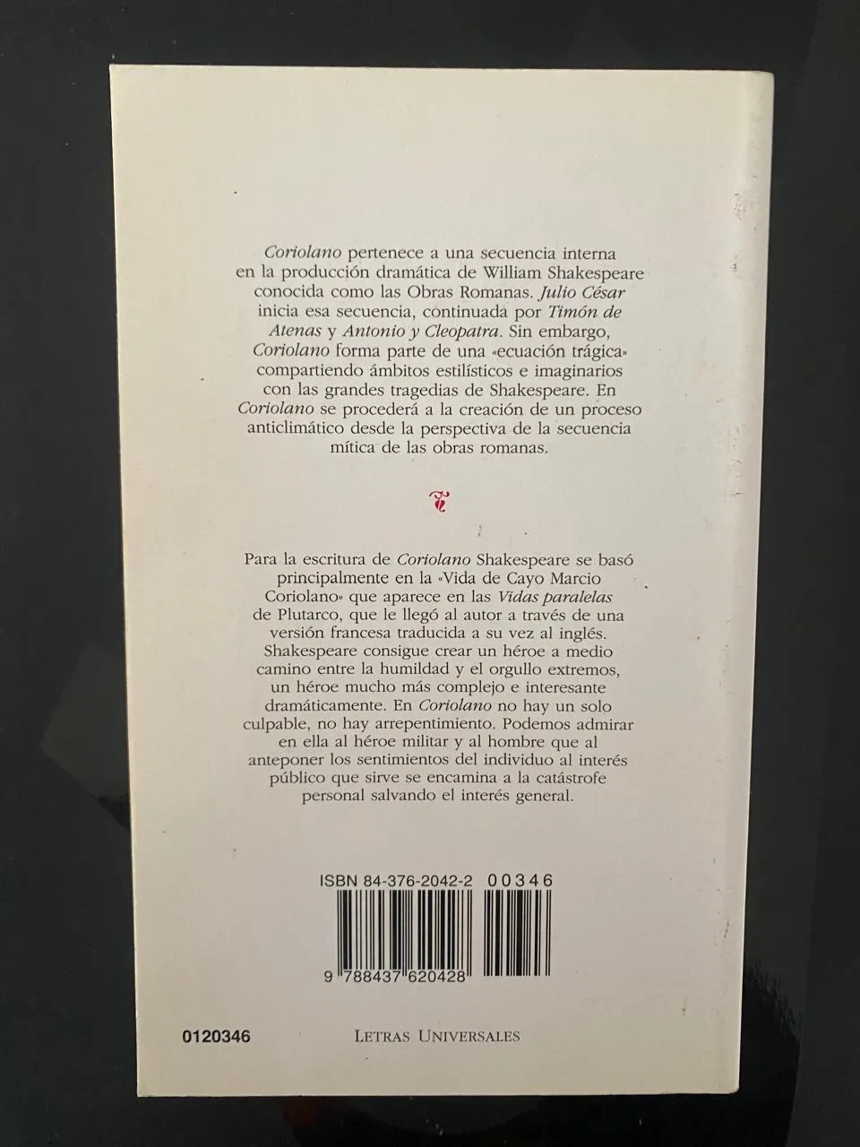 Coriolano - William Shakespeare - detalle 2 - libro usado