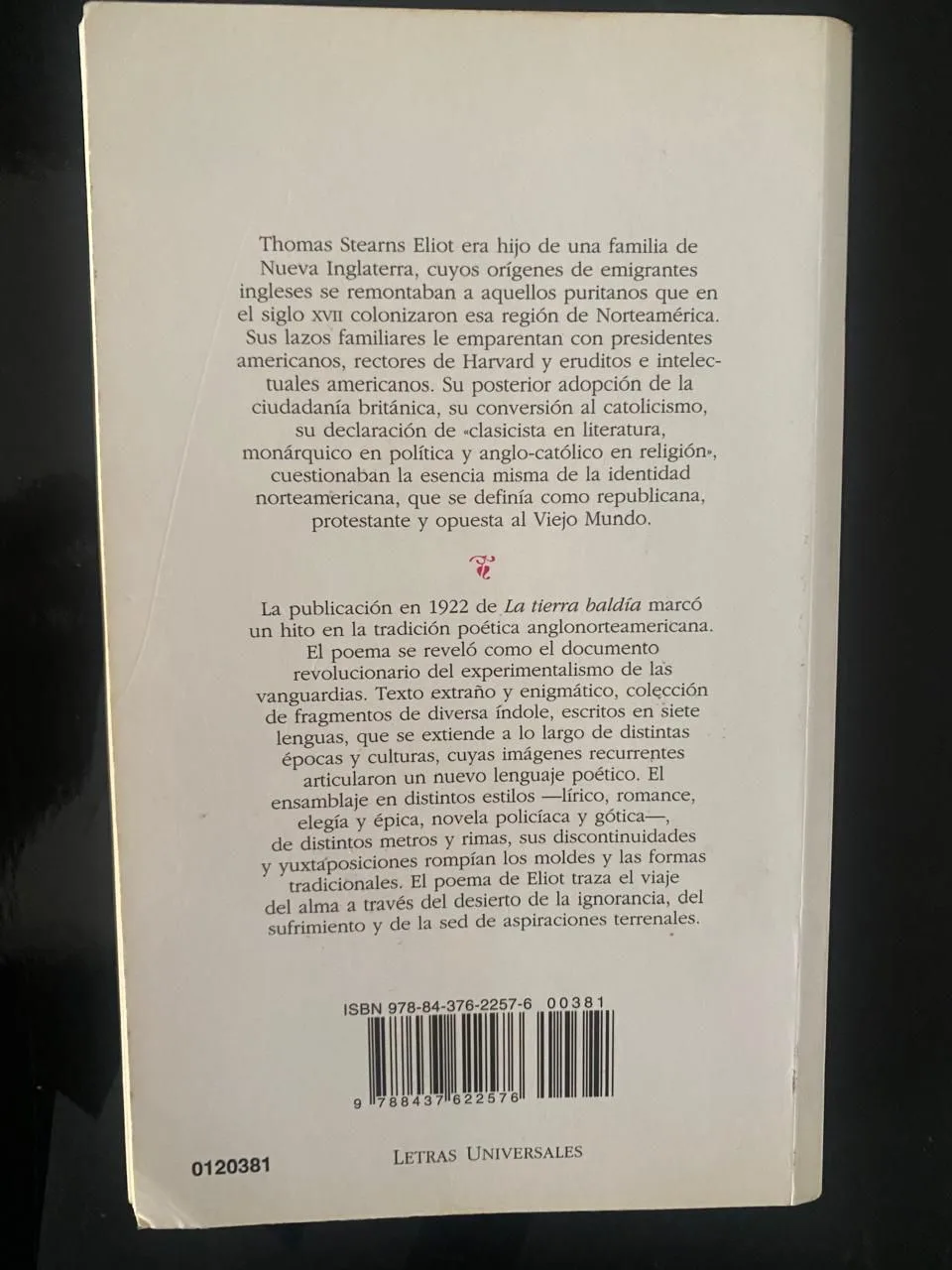 La tierra baldía - Thomas Stearns Eliot - detalle 3 - libro usado
