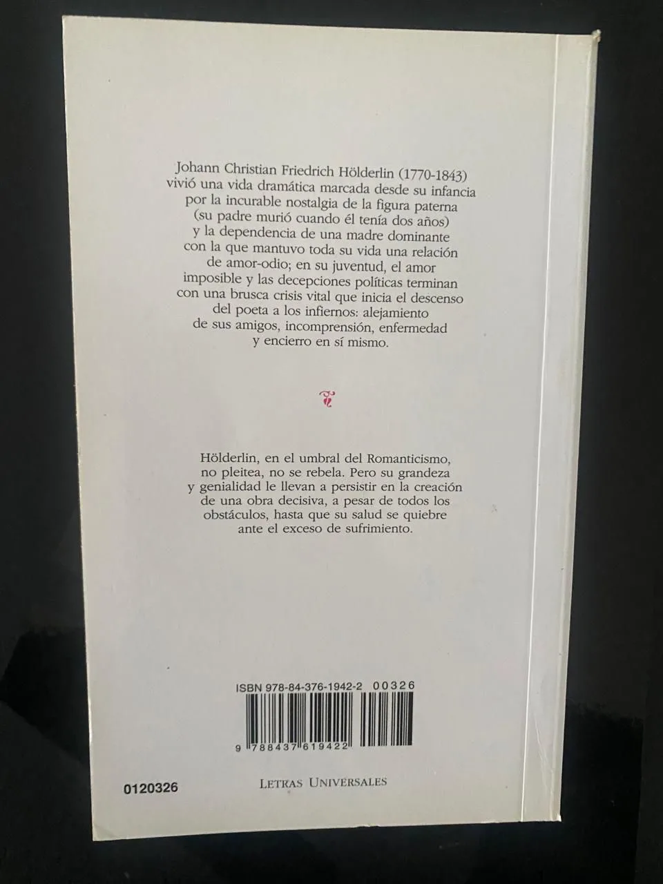 Antología poética - Friedrich Hölderlin - detalle 2 - libro usado
