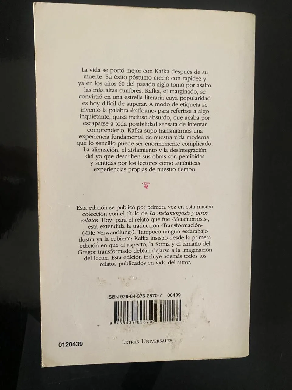 La transformación y otros relatos - Franz Kafka - detalle 2 - libro usado