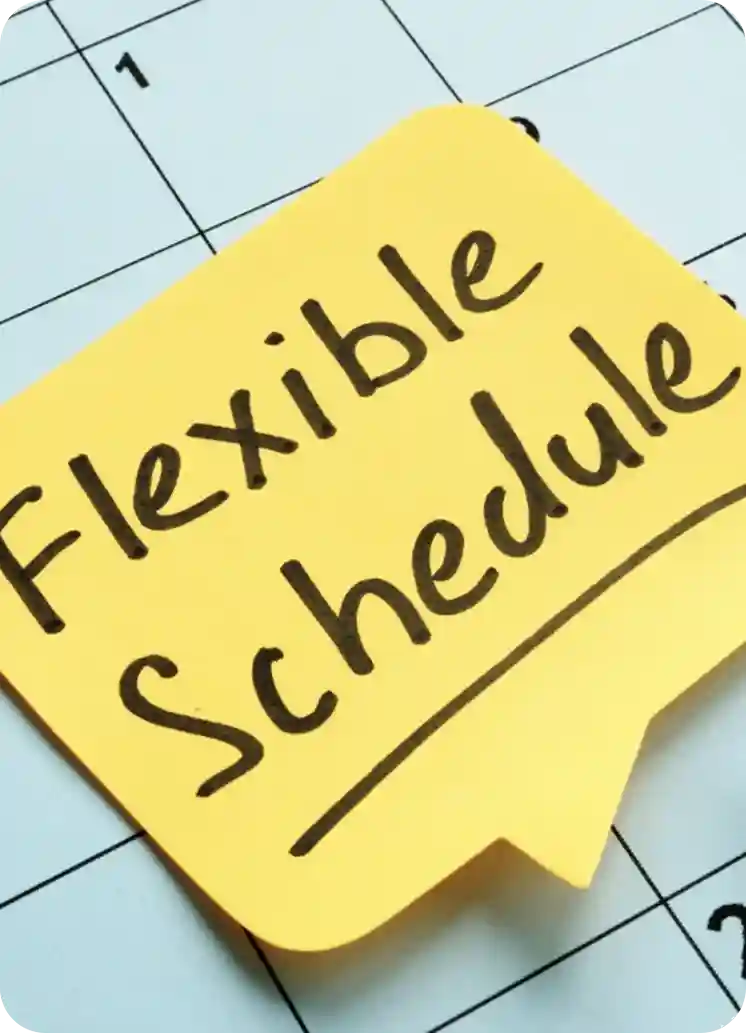 Sticky note with 'Flexible Schedule' written on it, illustrating flexible work options