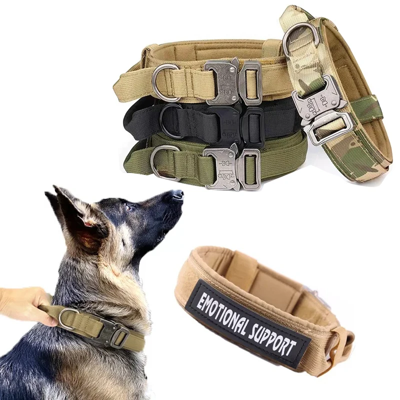 Collar táctico para perro de policía, Shepard alemán de nailon duradero ajustable militar para entrenamiento de caminar mediano y grande, accesorios para mascotas