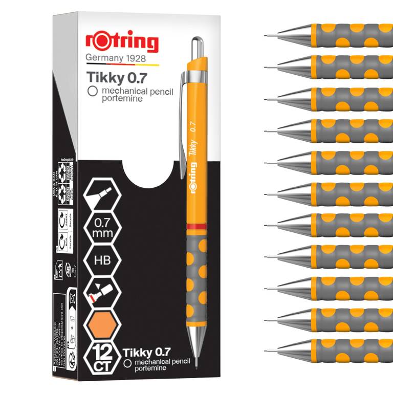 Portaminas rOtring Tikky | HB 0,7 mm | Cuerpo caléndula | Ligero con agarre de goma