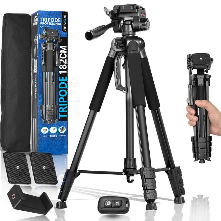 Tripode Camara | Super Estable | Tripode con Columna Transversal Soporte para telefono + Mando para Fotos + Bolsa de Transporte INCLUIDOS