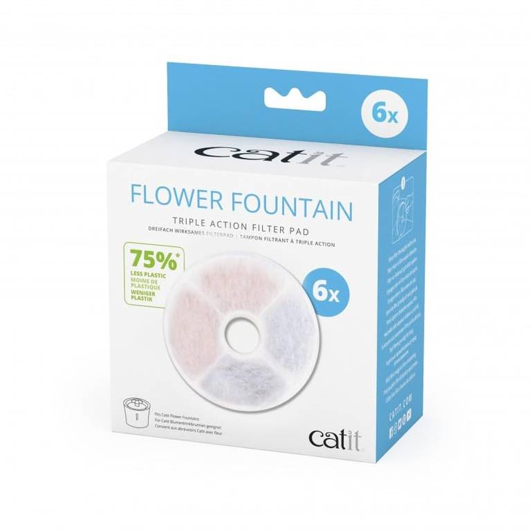 Filtro Triple Acción para Fuentes Flor para Gatos Catit (Menos Plástico), 6 uds
